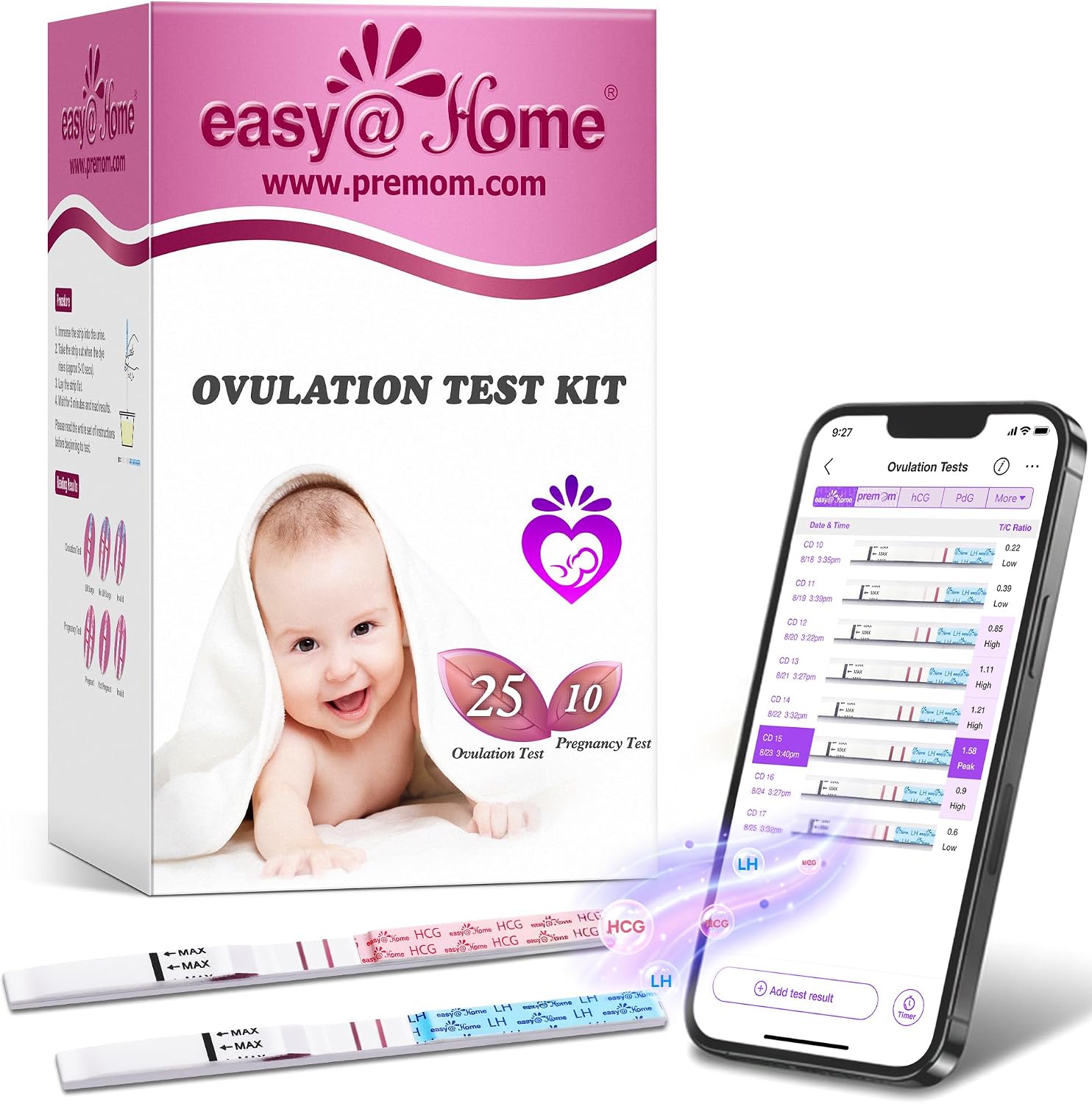 Detalle de Easy@Home Ovulation and Pregnancy Test Kit 70-pack 🧪