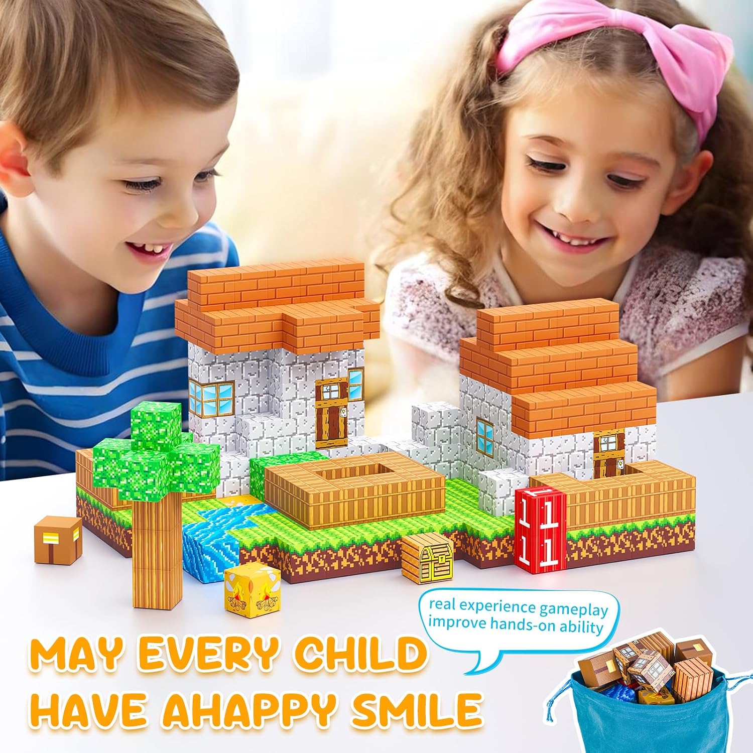 Thumbnail 6 de Jooyflares 100PCS Magnetic Blocks: Pixel Village Builder for Creative STEM Play