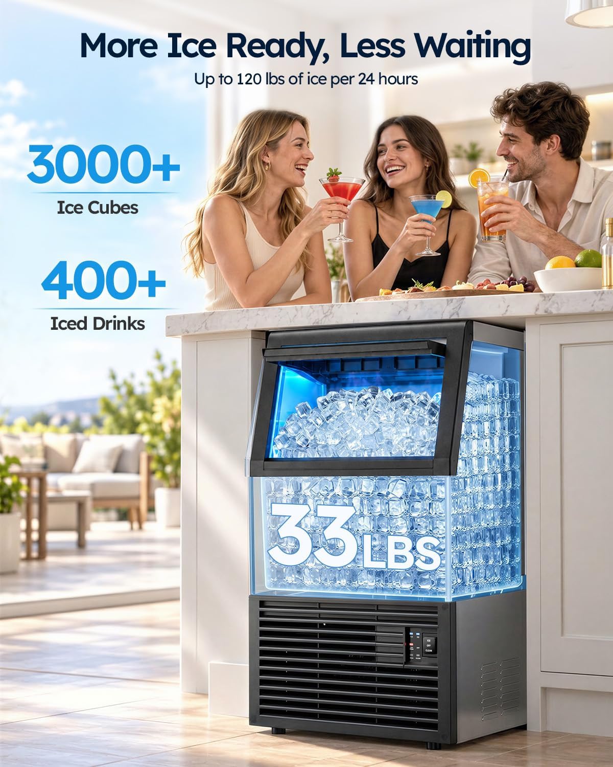 Detalle de Mojgar Commercial Ice Maker, 33 lb ice bin