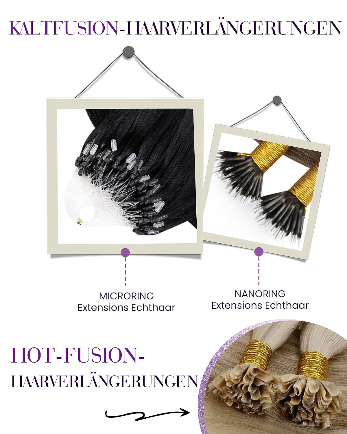Thumbnail 6 de LaaVoo Microring Echthaar Extensions – Balayage Silber Bis Balayage Ombre Schwarz, 50 cm, 50 g, 50 Stück