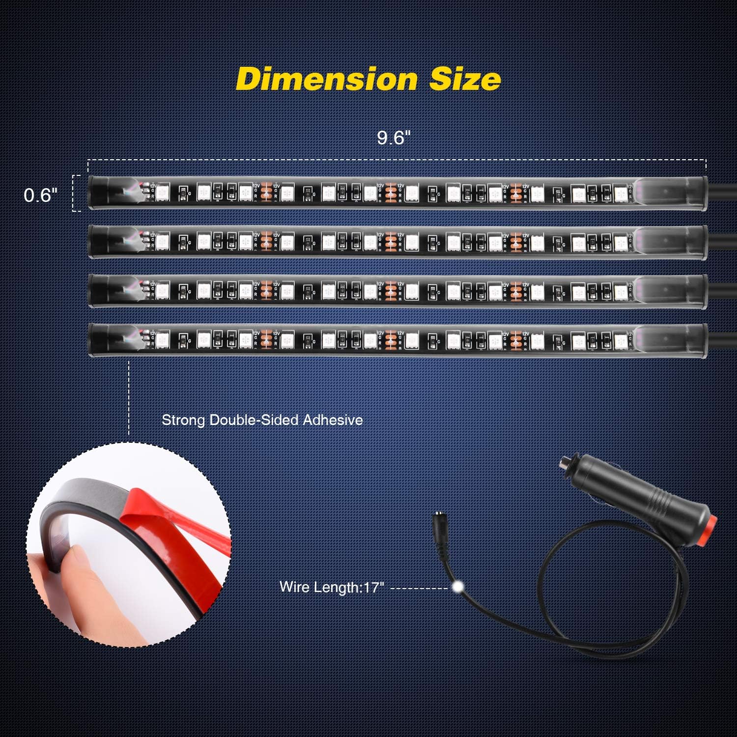 Detalle 2 de Nilight TR-06 4PCS 48 LED Interior Music Car Strip Lights (DC 12V) with Sound Active + Wireless Remote