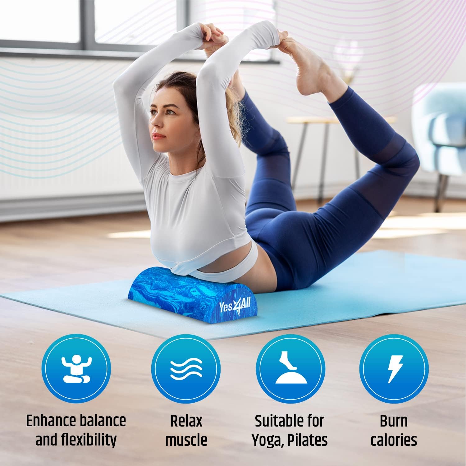 Detalle 2 de Yes4All Half Roller EVA - Blue - 12 inch Firm Foam Roller for Stretching
