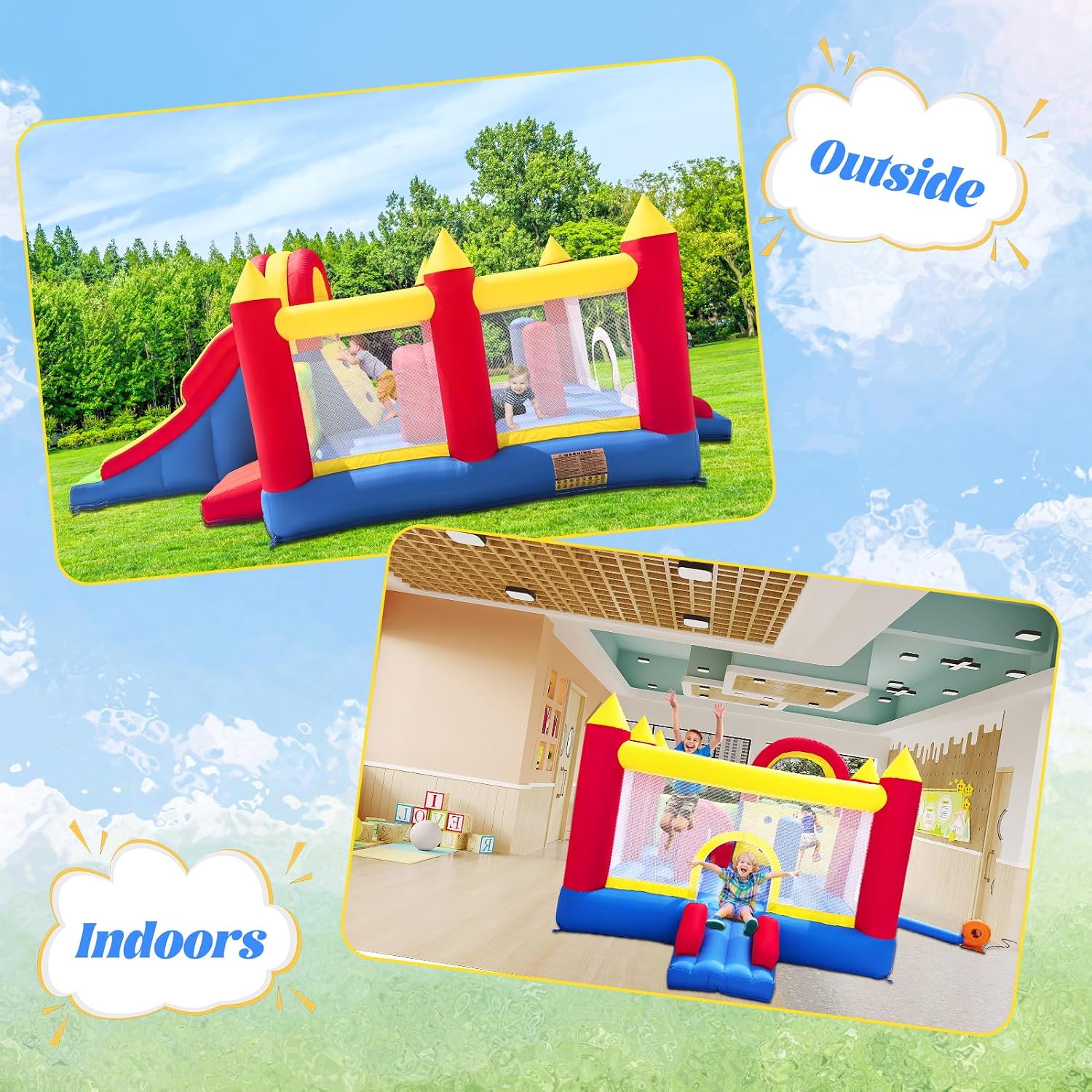 Detalle 2 de Ballsea Castello gonfiabile gigante con grande scivolo e trampolino – 592 x 290 x 216 cm