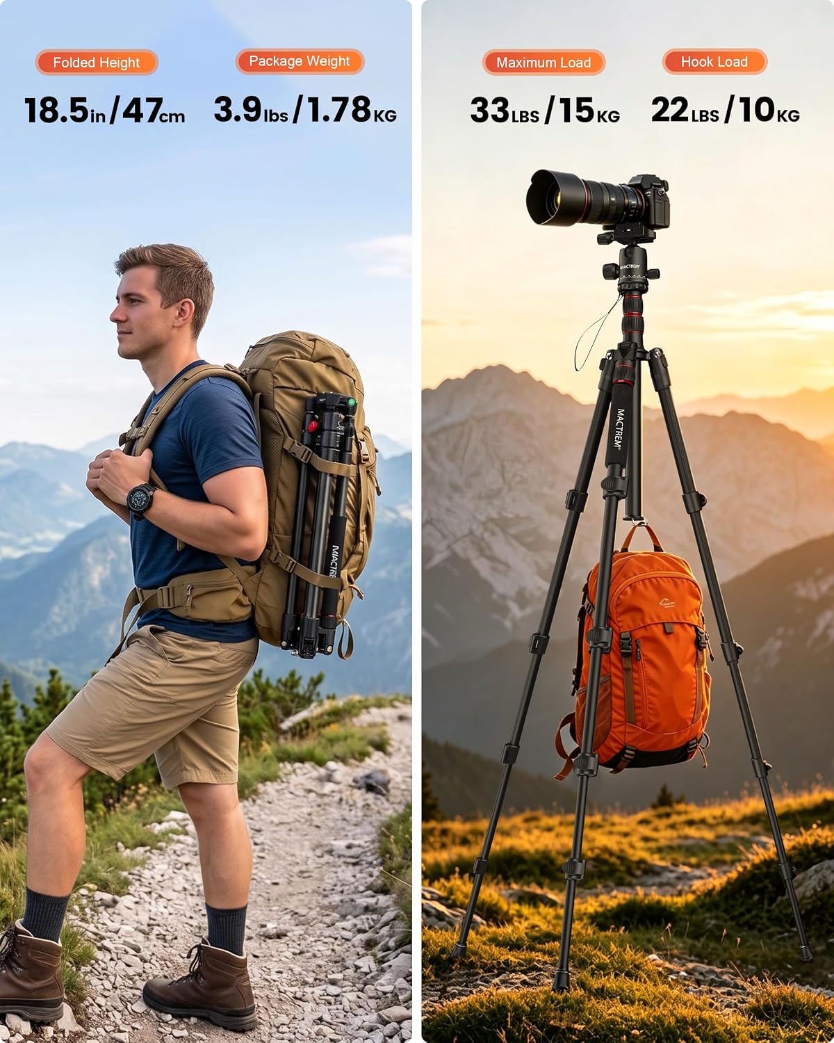 Thumbnail 6 de MACTREM 80 Inch Camera Tripod for DSLR
