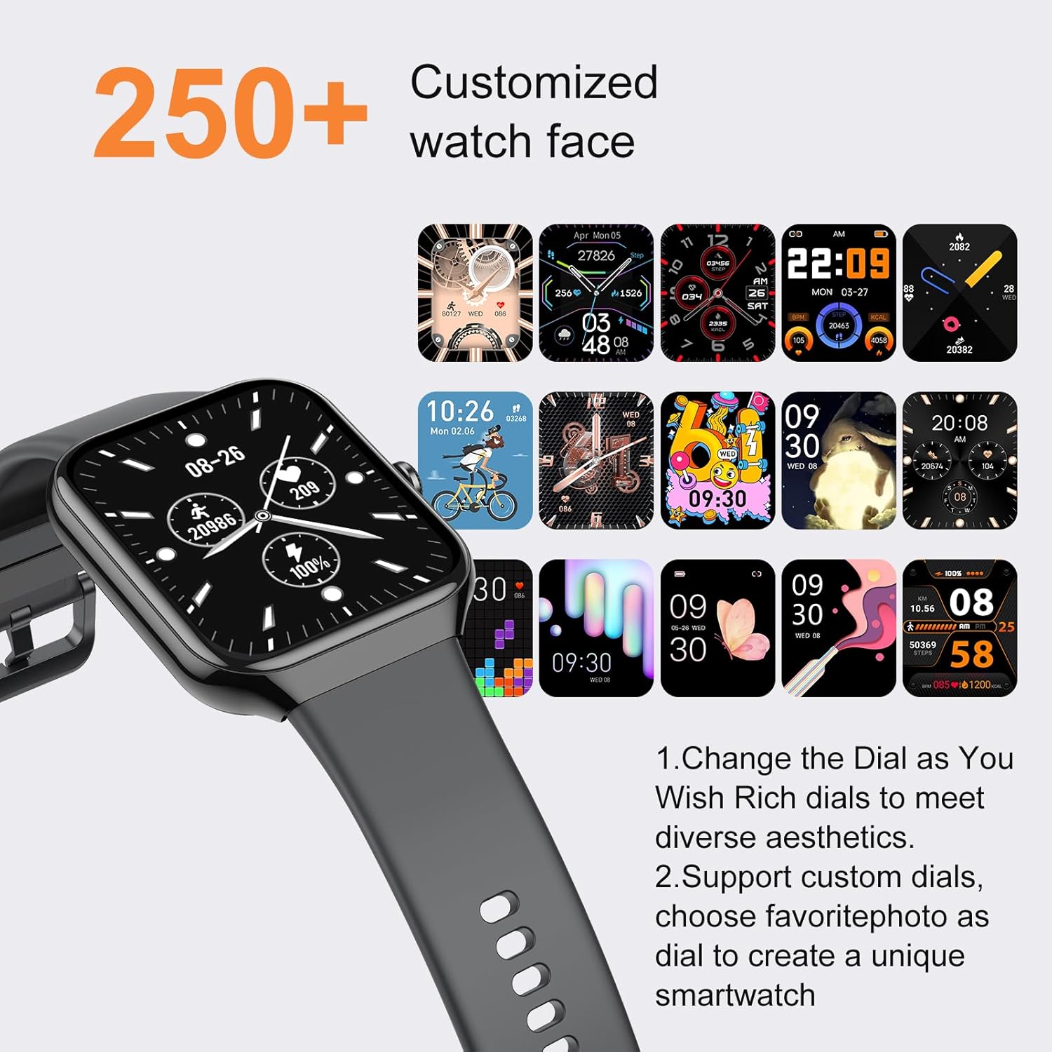 Thumbnail 1 de Smartwatch Herren/Damen mit 113+ Sportmodi, Herzfrequenz- und Schlafmonitor – 1,96" Display, IP68, Bluetooth Anrufe