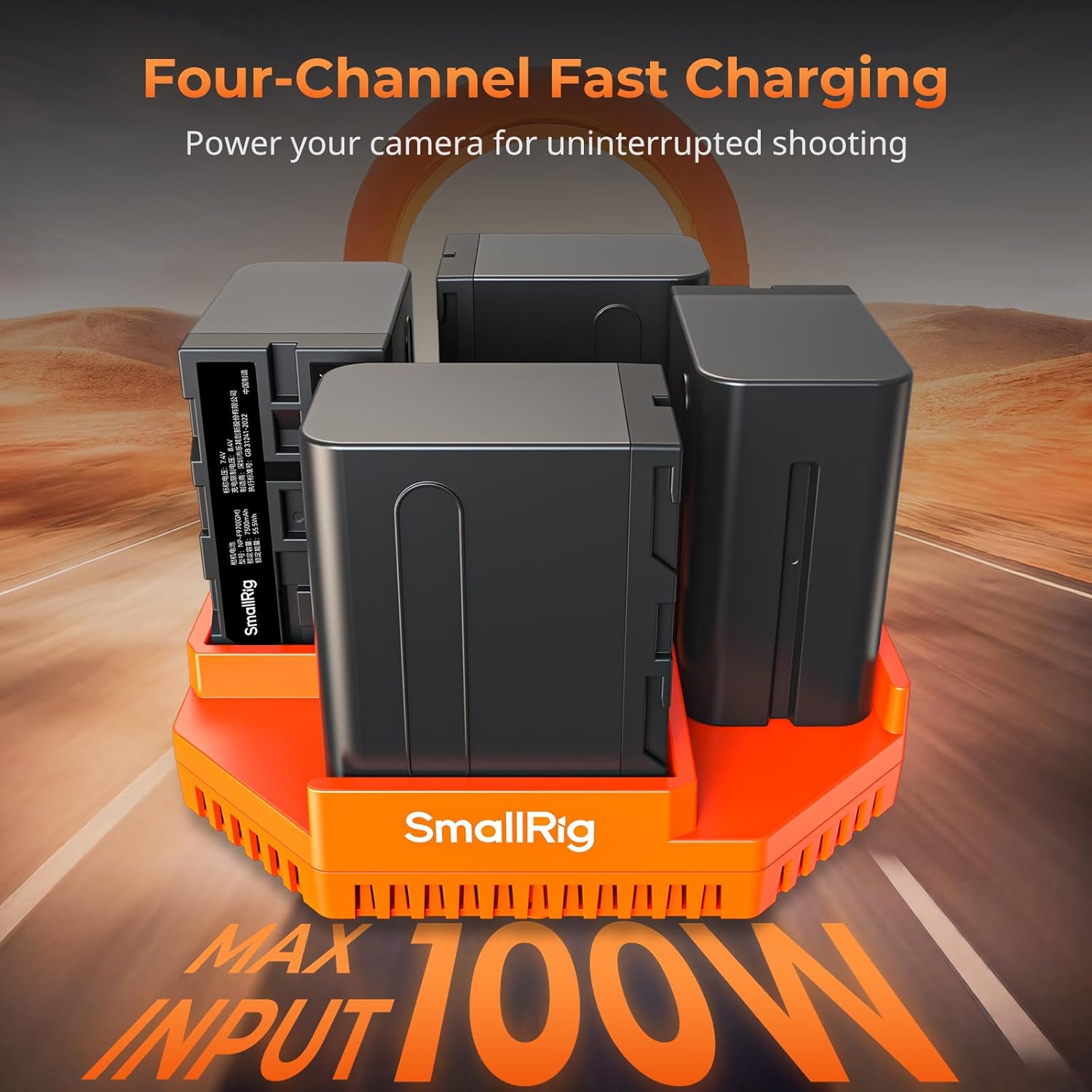 Thumbnail 1 de SMALLRIG 4834 Kit chargeur de batterie 4 canaux 100 W avec écran OLED (compatible NP-F970 / NP-F550 / NP-F570 / NP-F750)