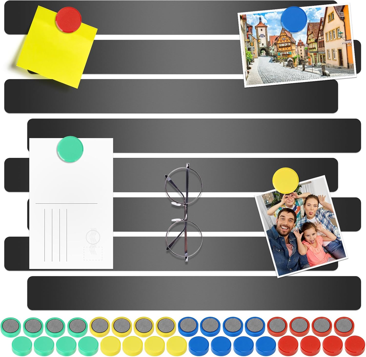 Wukong Magnettafel Memotafel-Set (8 Stück) mit 32 runden Magneten, selbstklebend, 30 x 3 cm – schwarz
