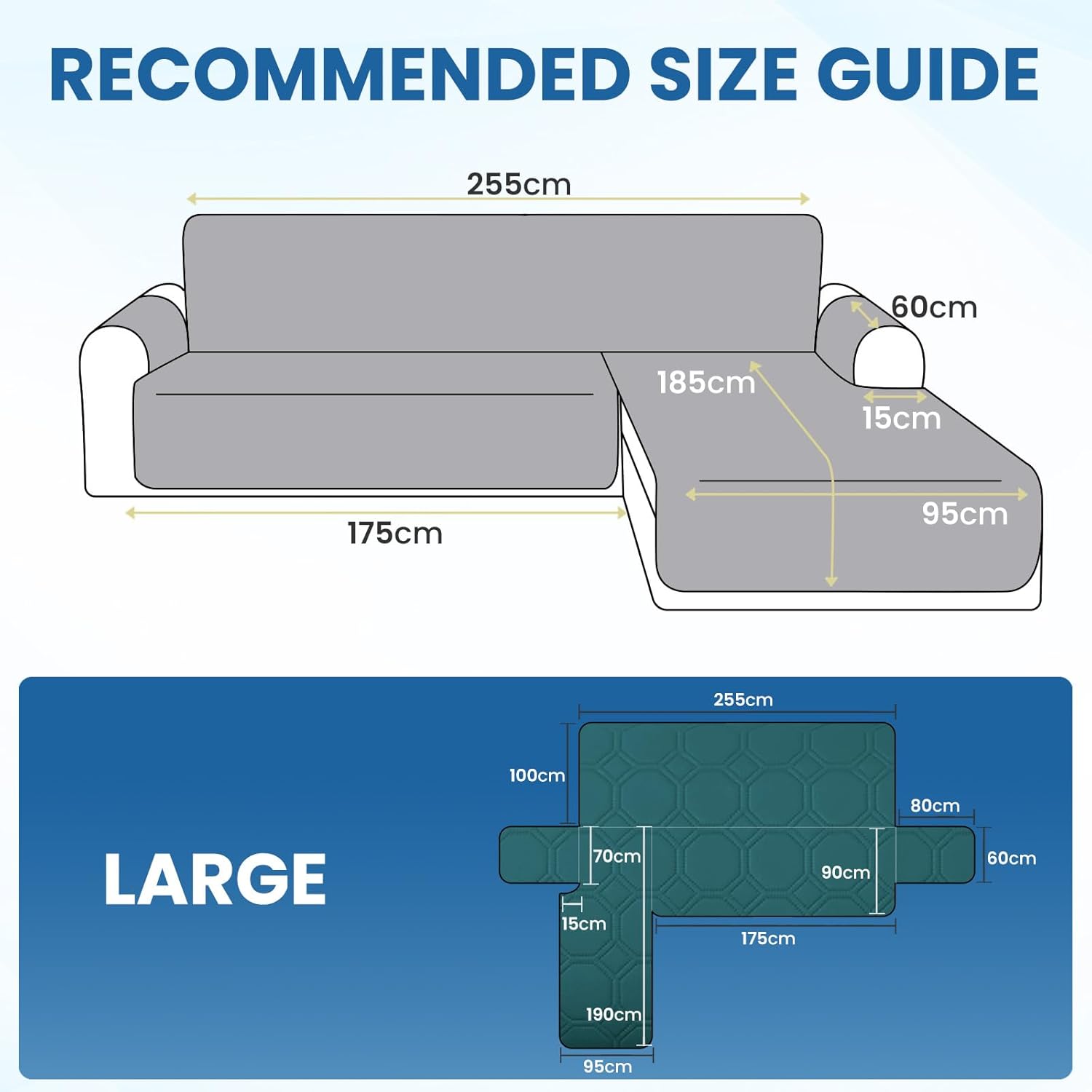 Detalle de Housse Canapé d'angle Ystyle 3 Places avec Accoudoirs – Imperméable et Réversible, Vert Foncé (L 250 cm)