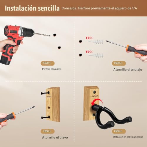 Detalle de LINRAX GH2: Colgadores de pared para guitarra (2 unidades) en madera dura