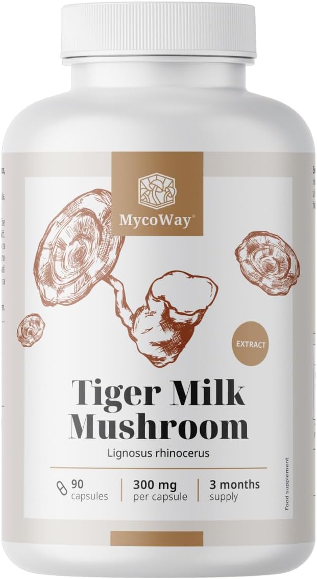 Detalle de MycoWay Tijgermelk Paddenstoel 300 mg capsules met bètaglucaan, 90 stuks