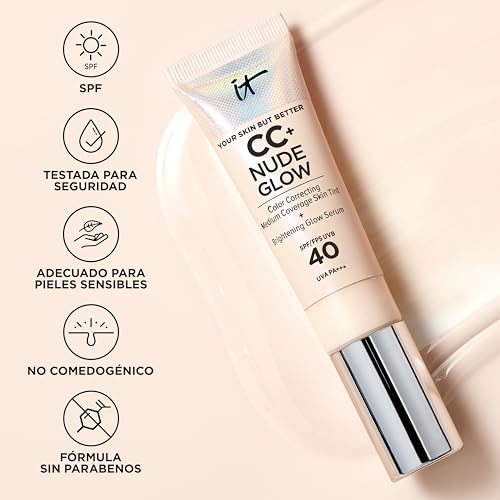 Detalle 2 de IT Cosmetics CC+ Nude Glow Light 32 ml — Base hidratante con SPF40 💄