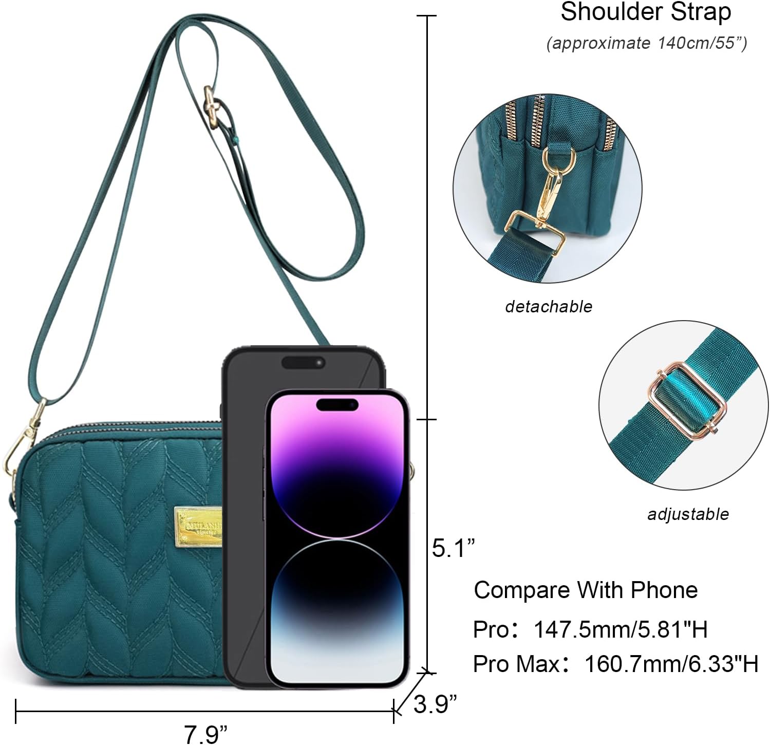 Thumbnail 5 de LassZone Ladies Crossbody Bag – Multi-Pocket Water-Resistant Nylon Shoulder Bag