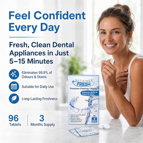 Detalle 2 de Retainer Fresh Retainer Cleaner Tablets (96 Tablets) – Minty Denture & Appliance Cleaner for Daily Care