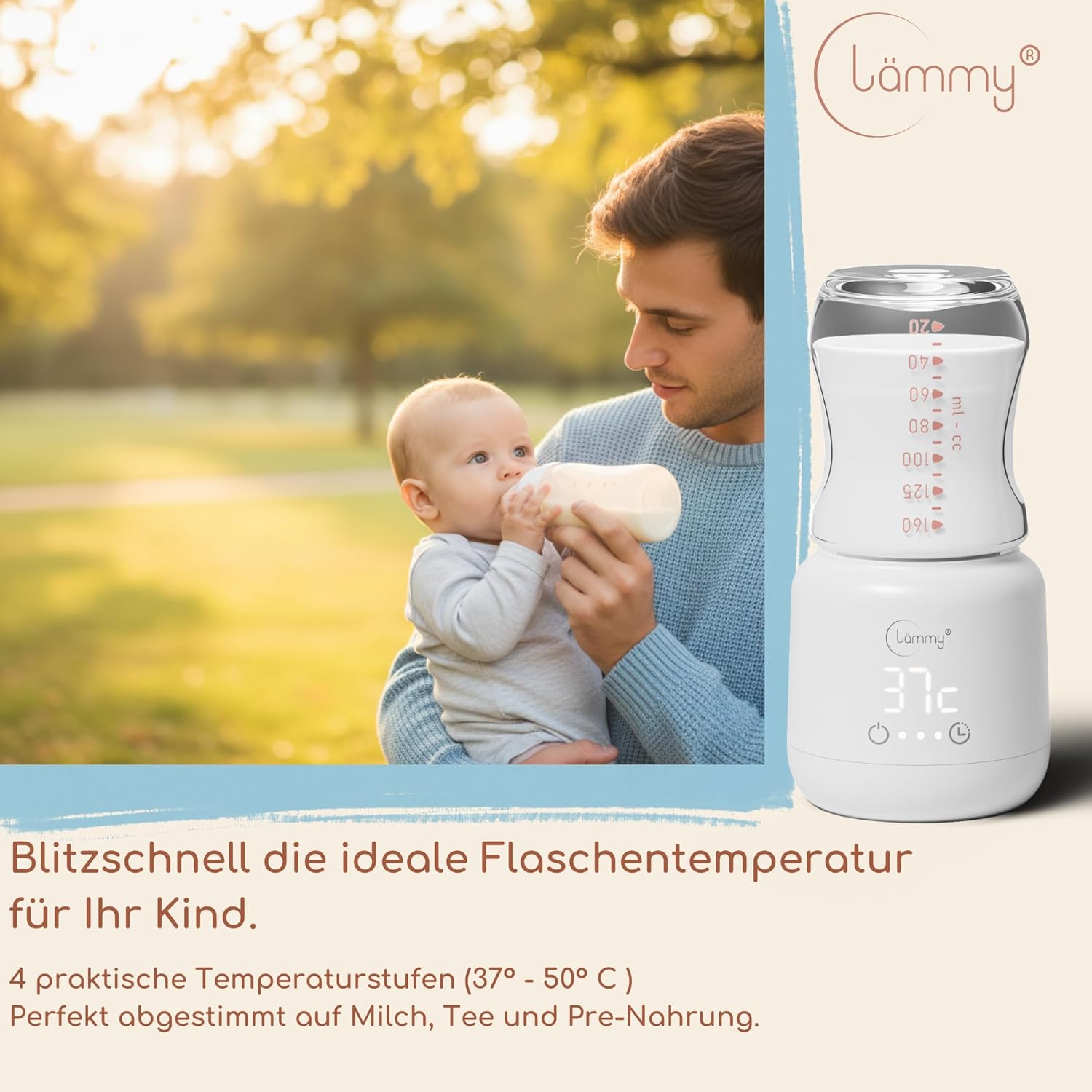 Detalle de lämmy Flaschenwärmer Baby unterwegs – akkubetriebener, tragbarer Wärmer für Flaschen