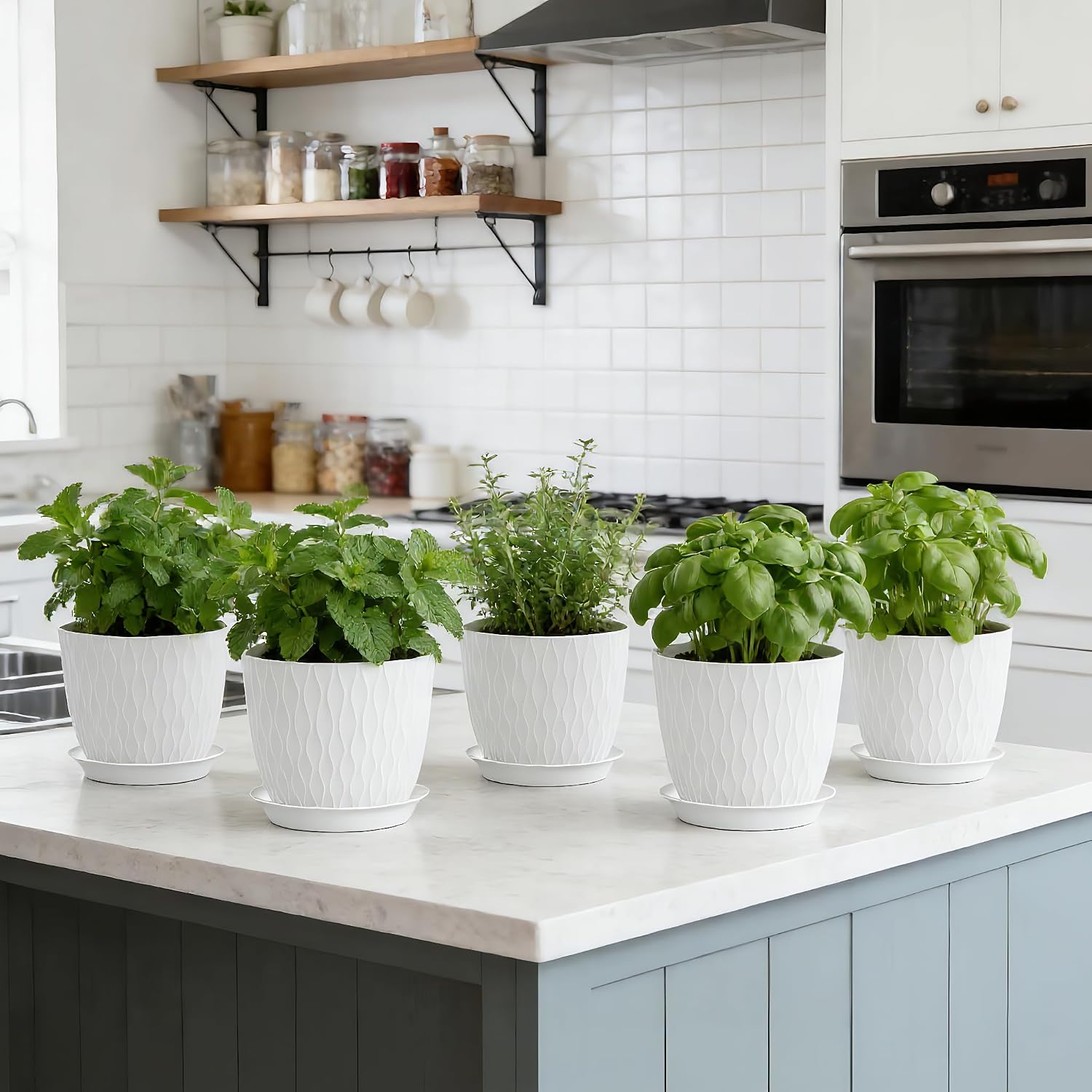 Detalle 2 de Homeuouz Stripe Groove Plant Pots 5 Pack 20cm