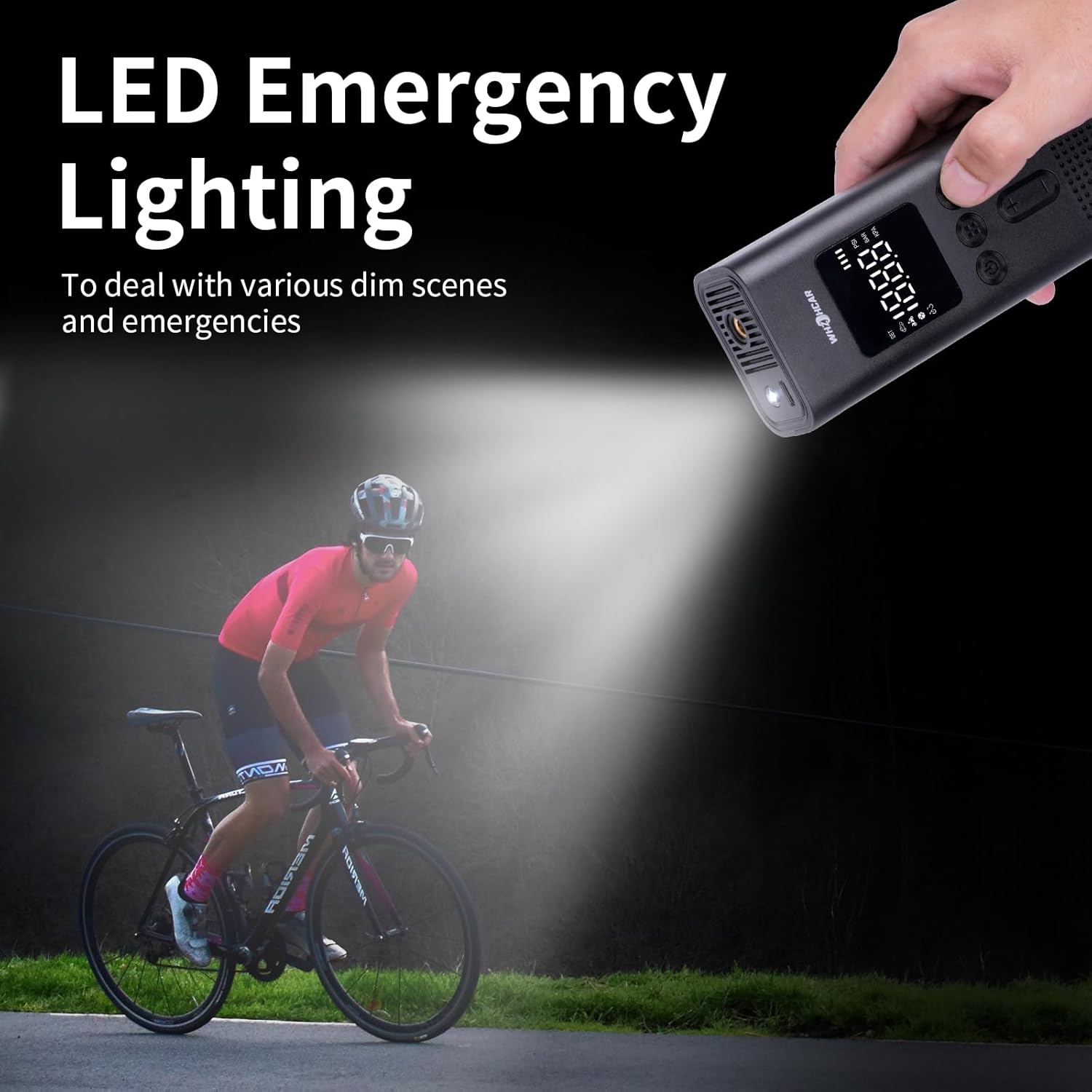 Detalle de Compresseur à Air Portatif 6000mAh – Gonfleur sans Fil 150 PSI pour voiture, moto et pneus, LED et affichage LCD