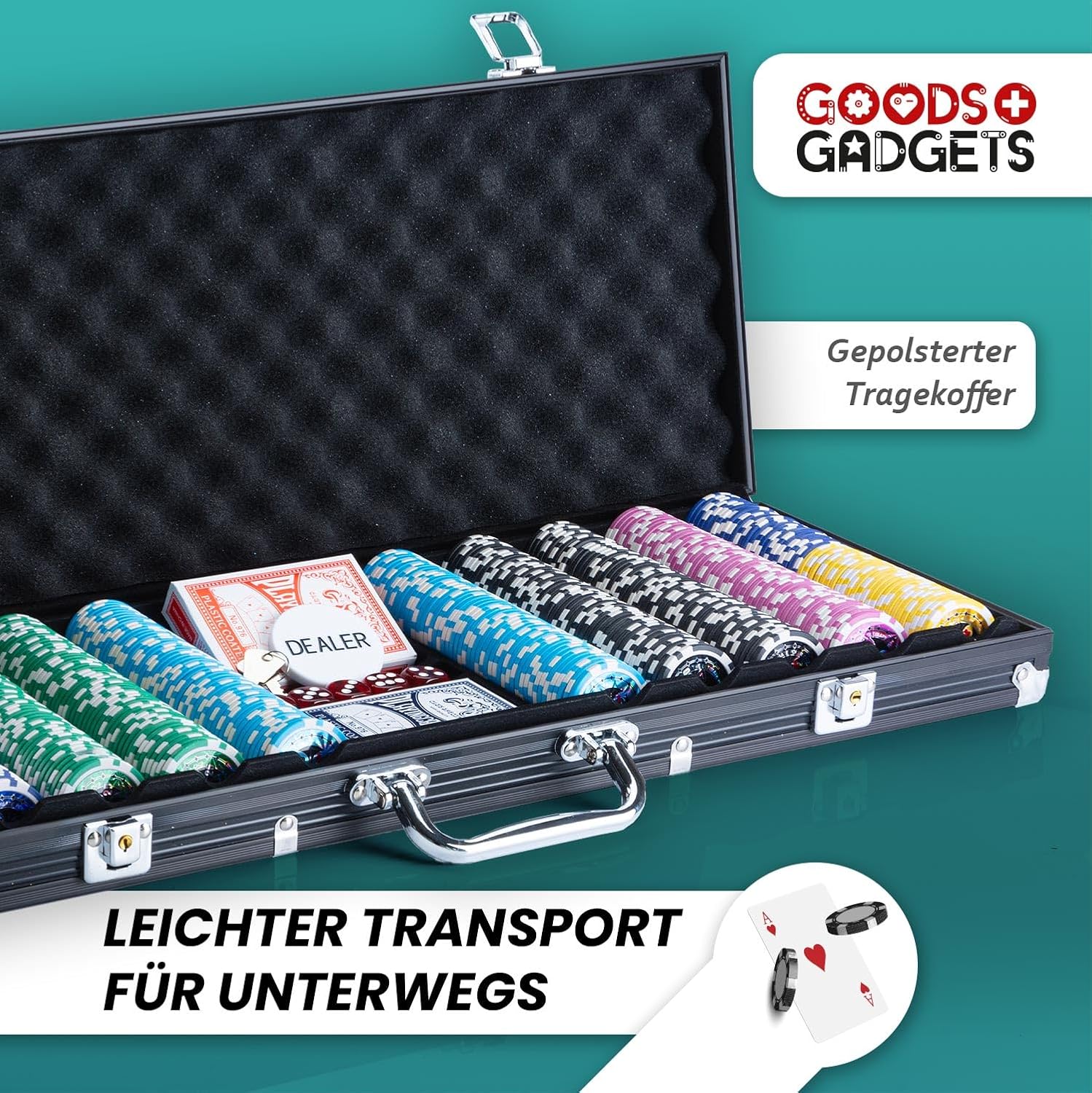 Detalle de Profi Pokerkoffer Pokerset inkl. 300–500 Chips – hochwertiges Casino-Set für zuhause