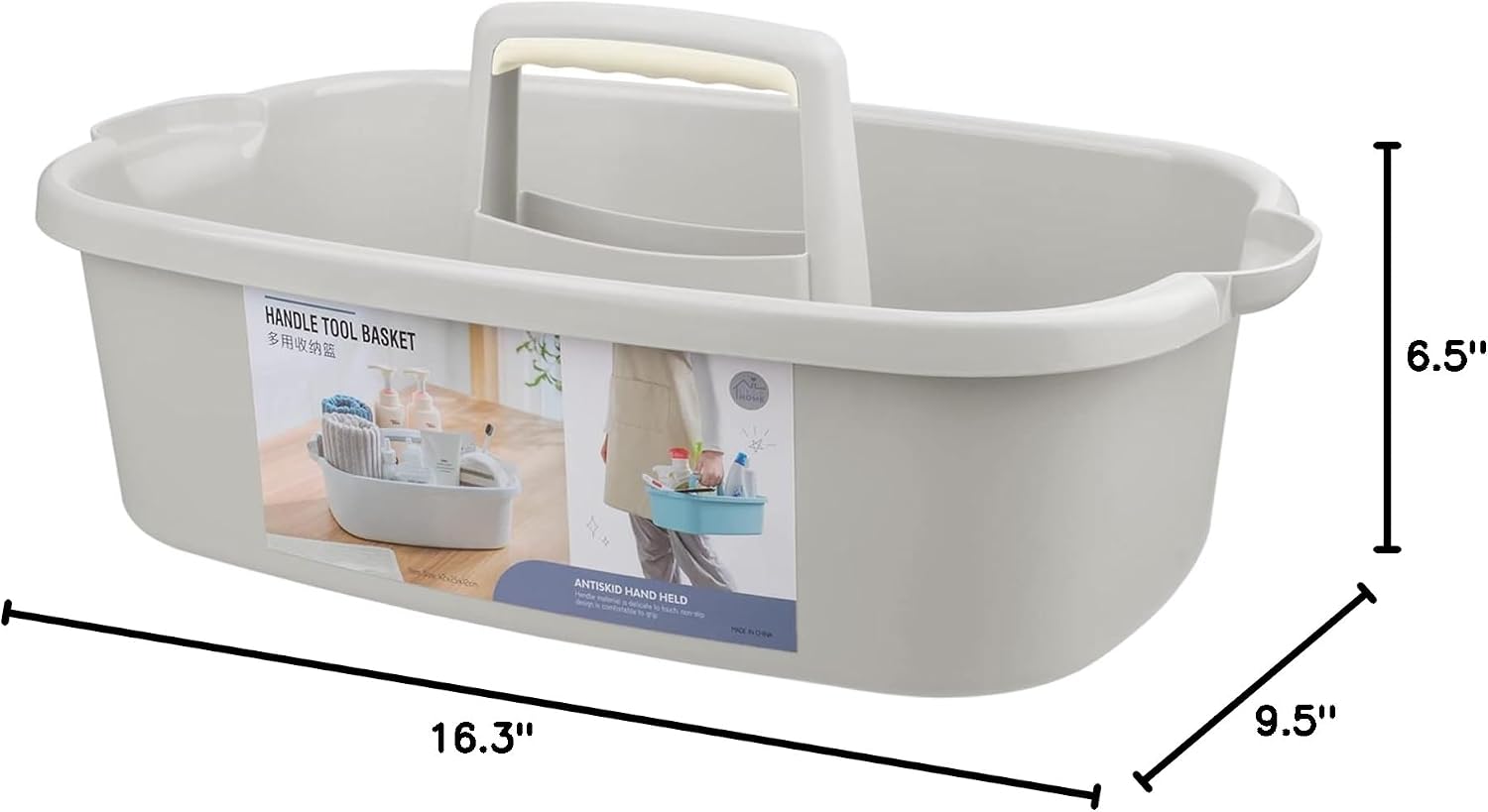 Detalle de JiatuA Large Cleaning Caddy, Light Gray Plastic Basket with Carry Handle
