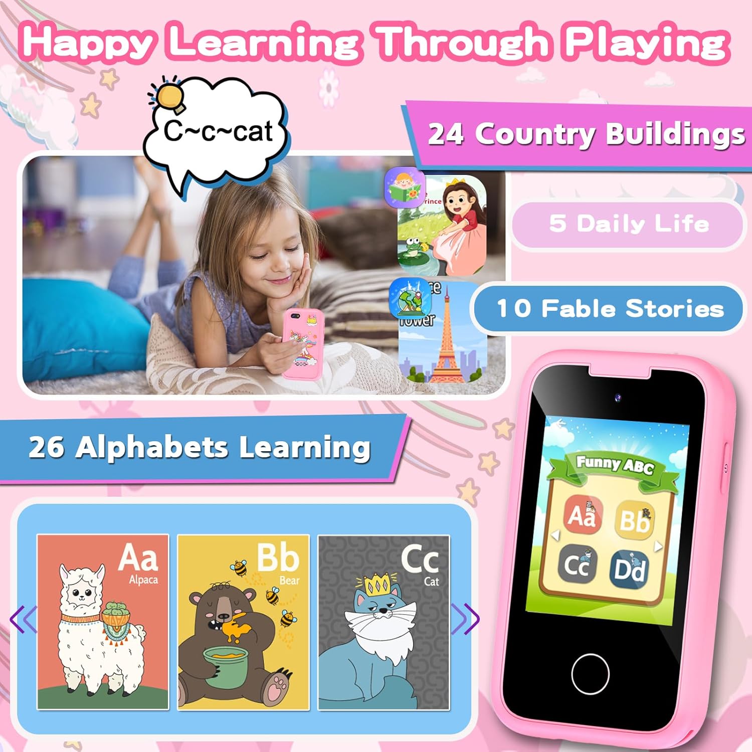 Thumbnail 3 de Kids Smart Phone Toys for Girls: 2.8" Touchscreen Learning Phone with Dual Camera & Music – 8G