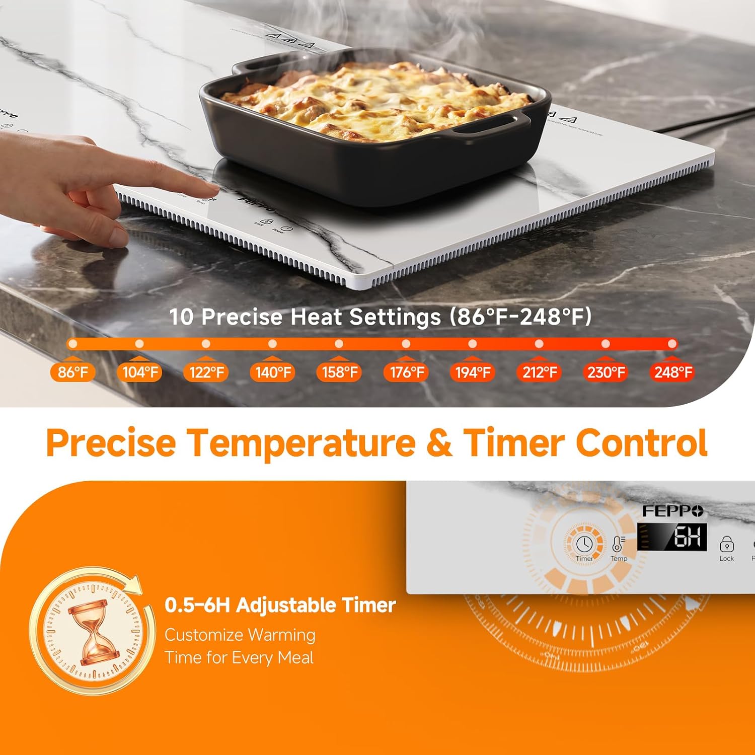 Detalle de FEPPO HF-PJ03-4 Electric Warming Tray, 47" x 15" Modular Glass