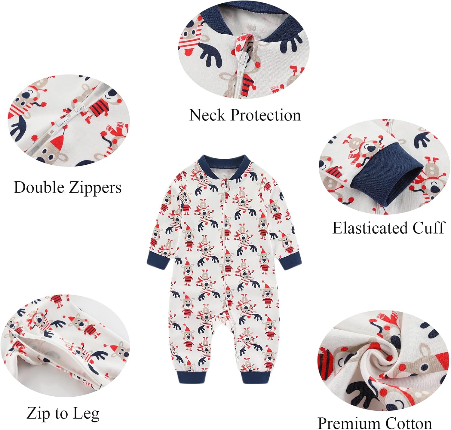 Detalle 2 de Chamie Baby Sleepsuit Romper for Baby Boys and Girls – Double Zipper, Neck Protection, 3–24 Months