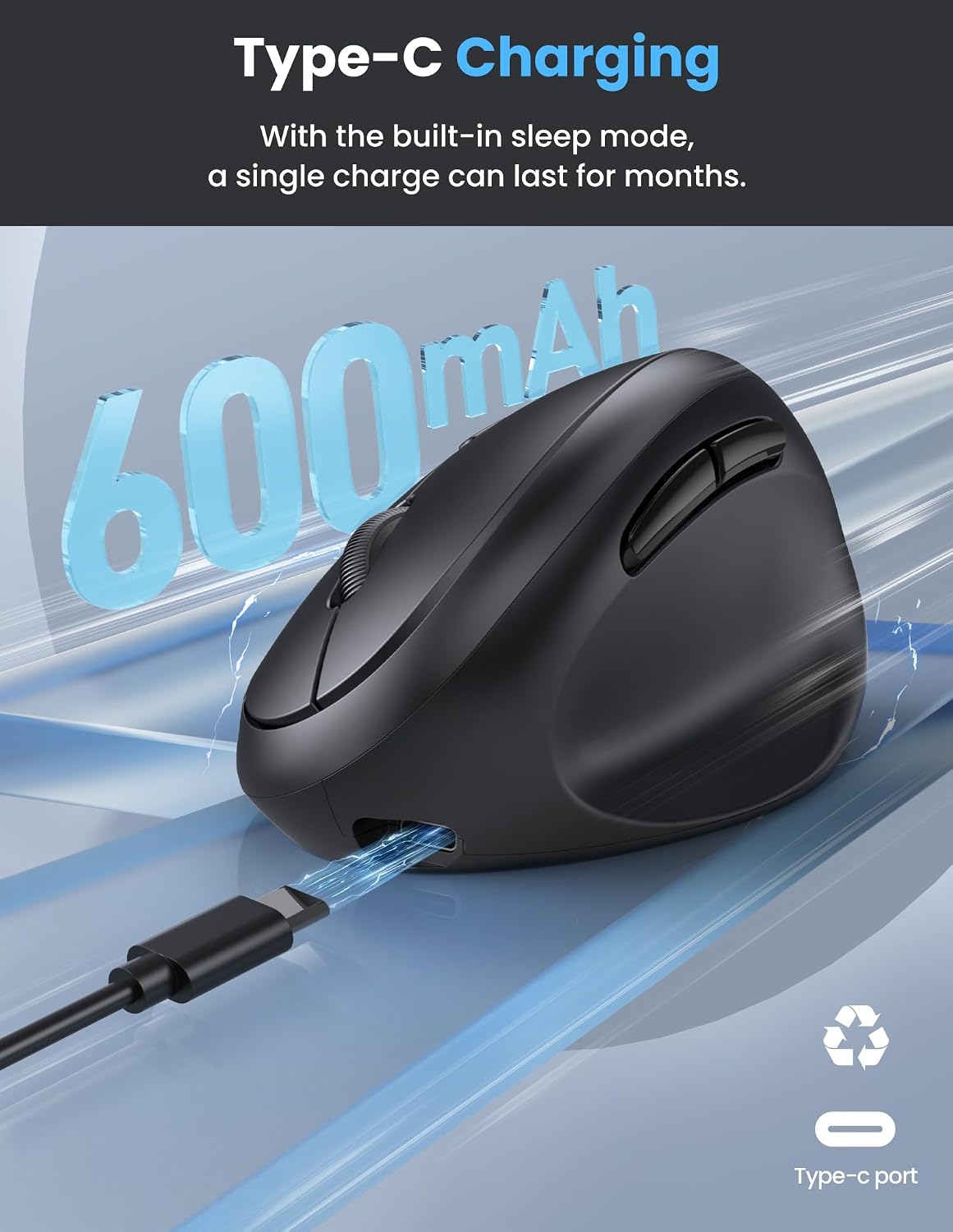 Detalle 2 de TECKNET Ergonomic Vertical Wireless Mouse 4800DPI