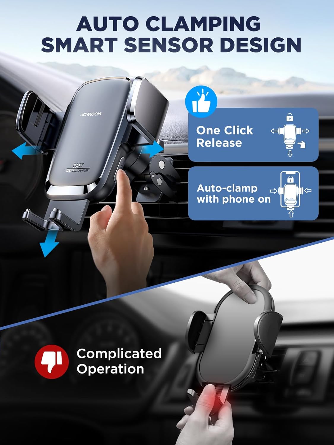 Thumbnail 2 de JOYROOM Wireless Car Charger 15W Qi Fast Charging Car Mount