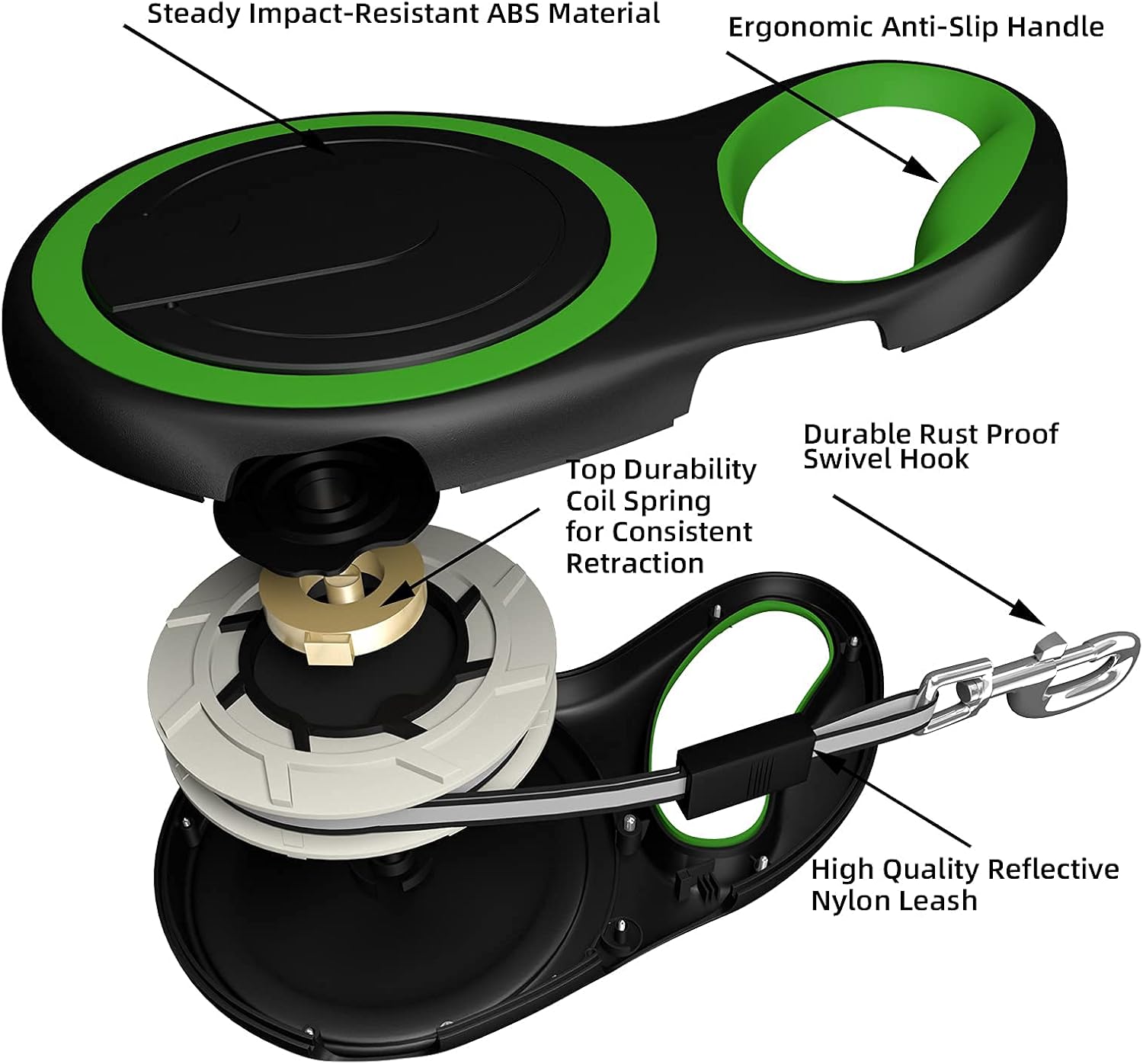 Detalle de Extendable Dog Lead with Tangle-Free Retractable Tape – Anti-Slip Handle (3m/5m/8m) in Green