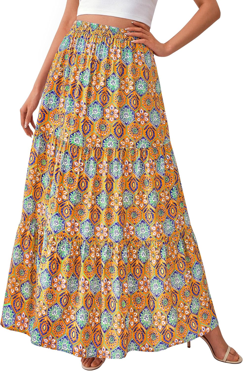 Detalle 2 de KIRUNDO Floral Maxi Skirt with High Waist