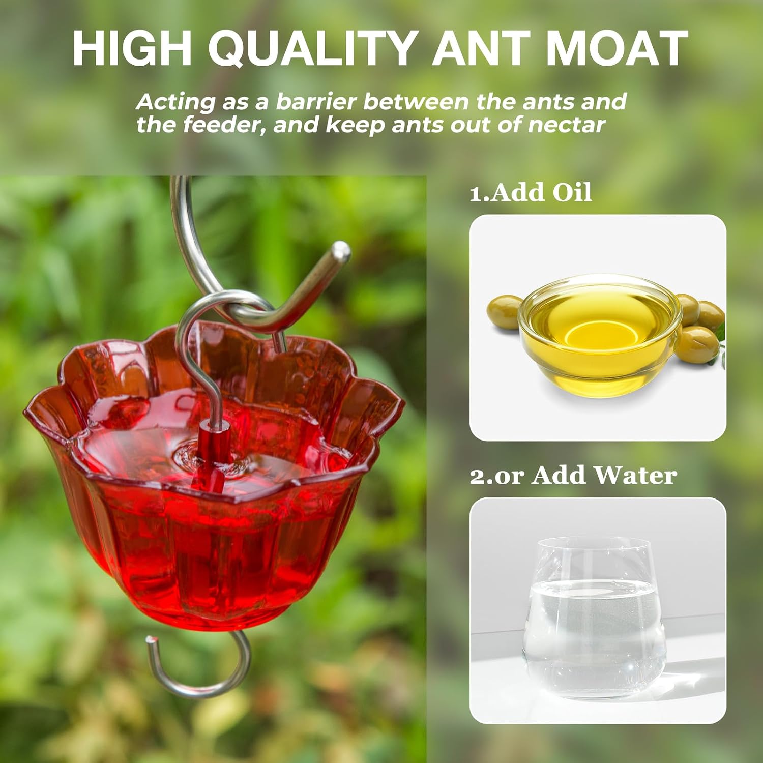 Detalle 1 de Kingsyard KYBF119CP04 Glass Hummingbird Feeder, Red, with 6 Feeding Ports