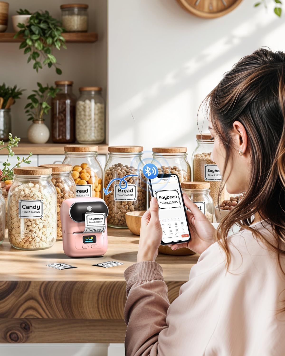 Thumbnail 2 de Phomemo M110 stampante portatile per etichette termiche Bluetooth (set con 3 rotoli) rosa