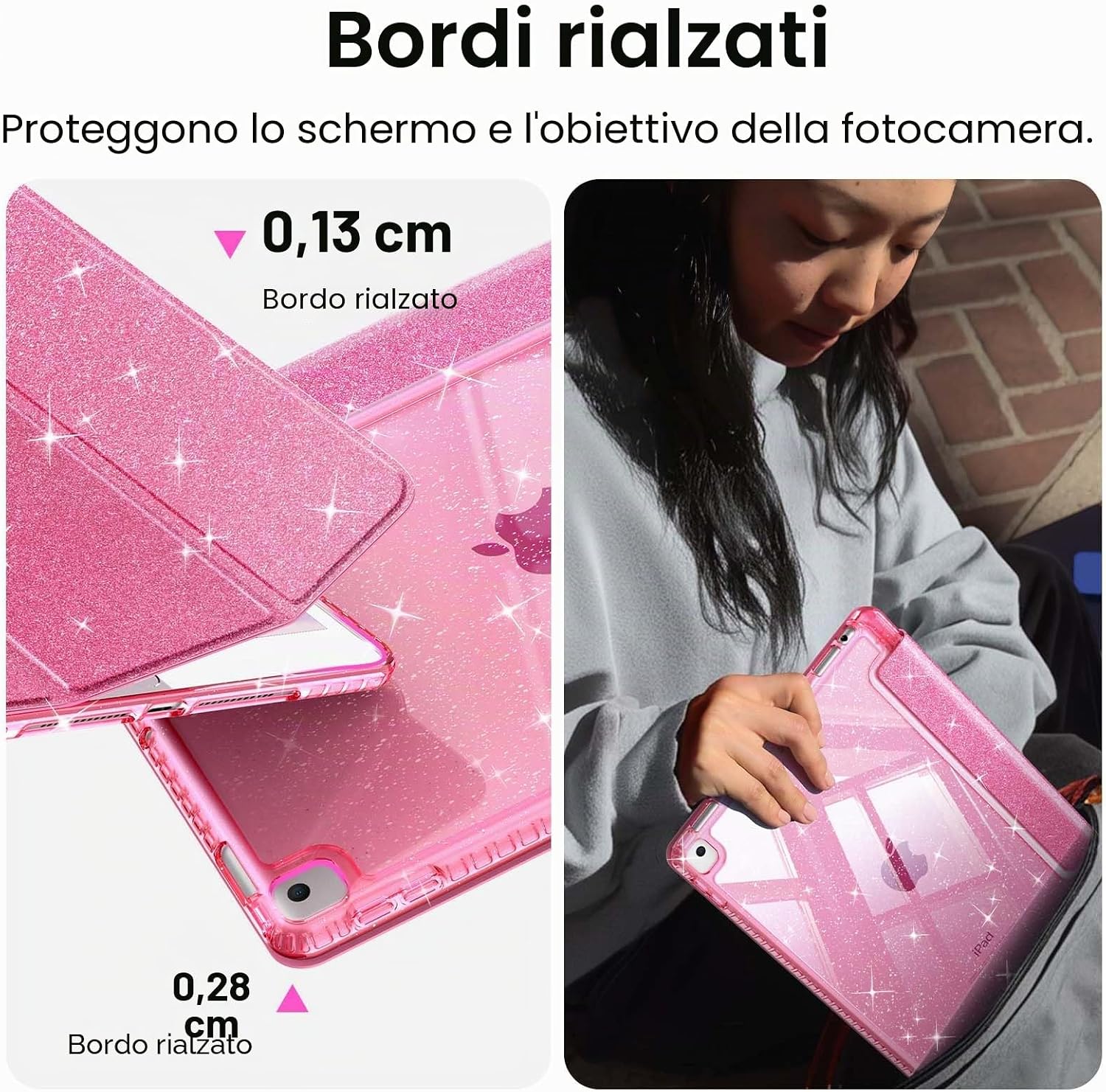 Thumbnail 6 de FINTIE Cover 10,2" per iPad 9/8/7 Gen (2021/2020/2019) con Portapenne, retro glitter trasparente, sleep/wake automatico - Magenta