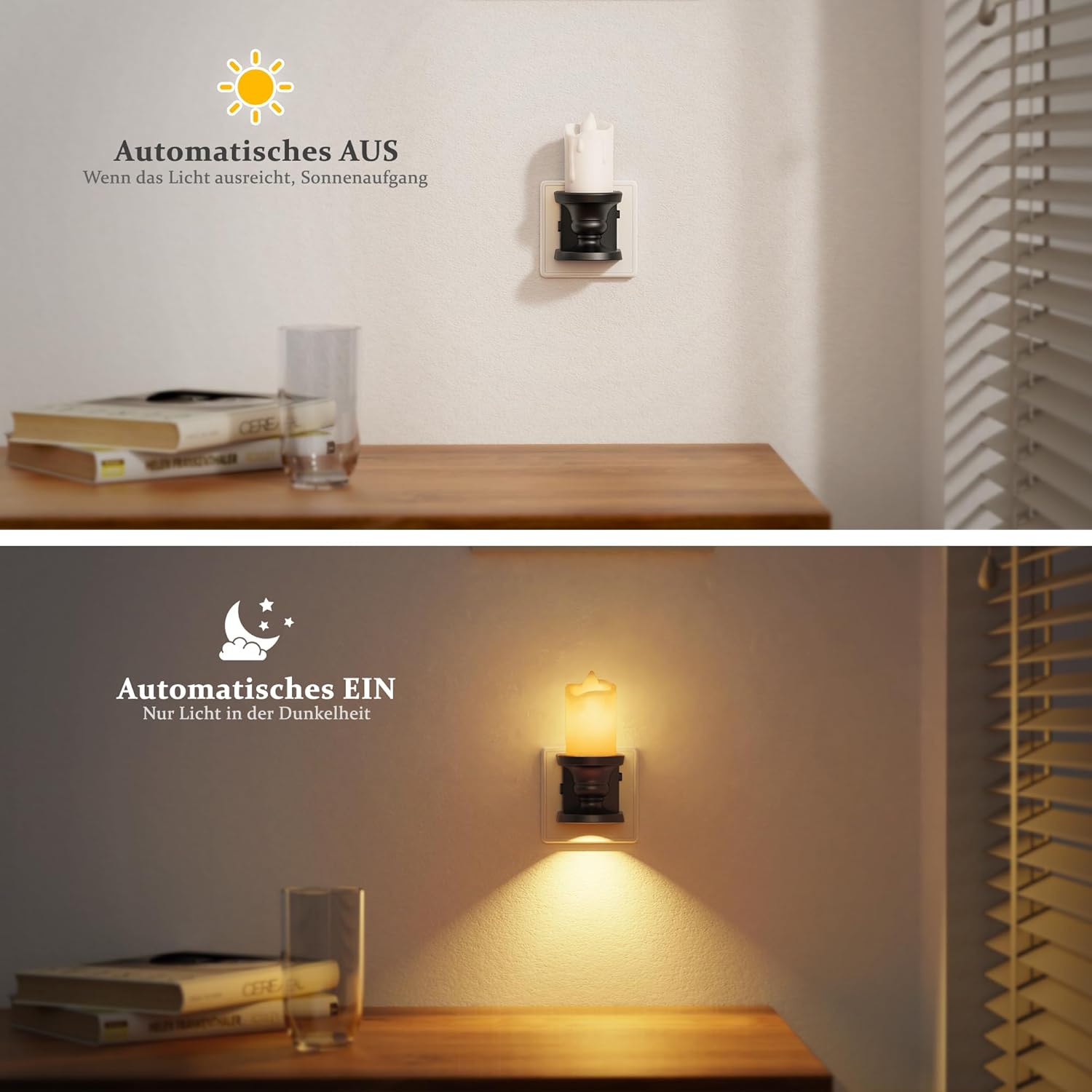 Thumbnail 2 de JandCase Nachtlicht im Vintage-Kerzen-Design – dimmbar (0–100 lm) mit Dämmerungssensor, LED ohne offene Flamme (1 Stück)