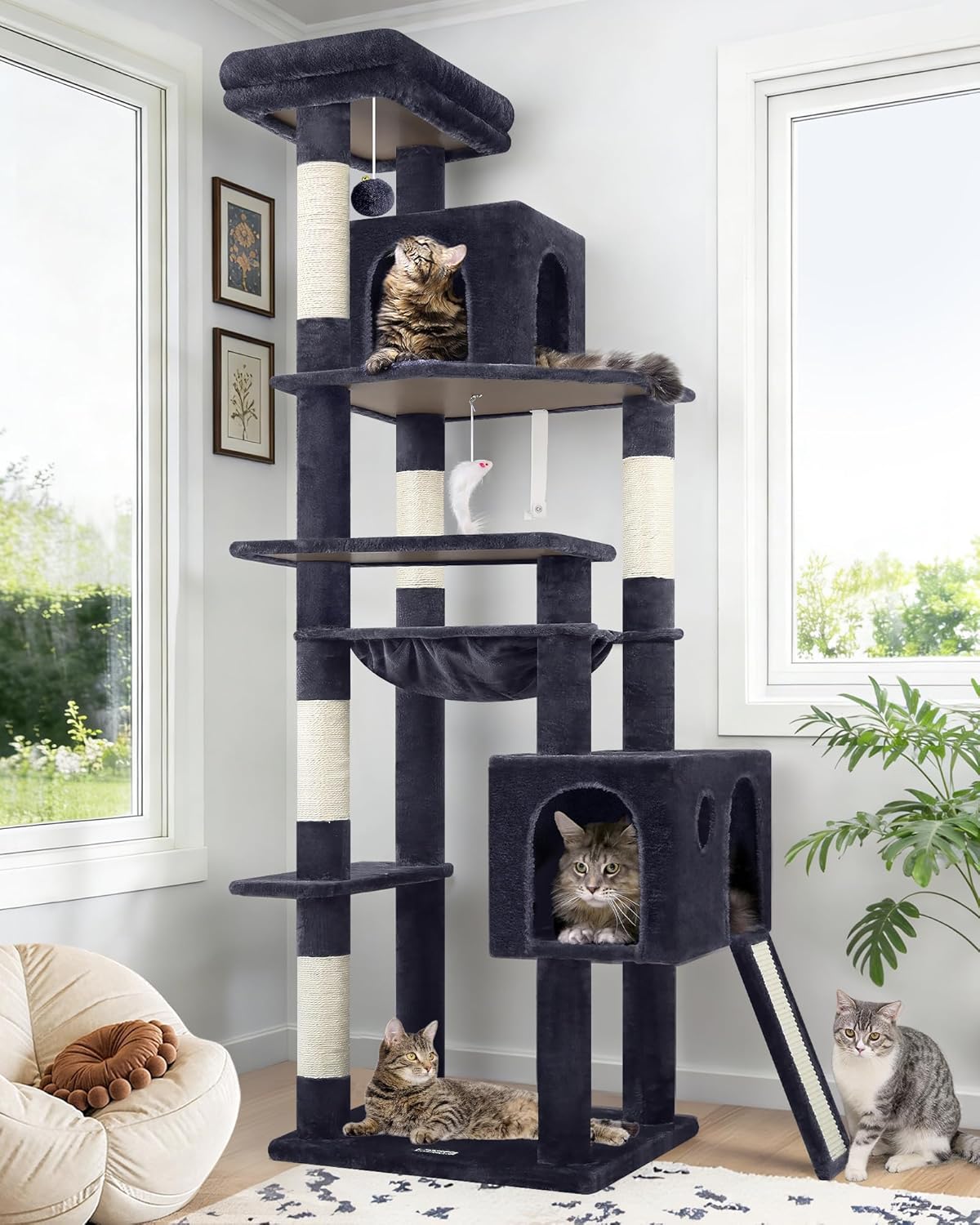 Detalle de Globlazer Heavy Duty Cat Tree, 70-Inch Tall with Hammock, Condo, and Dual Climbing Paths