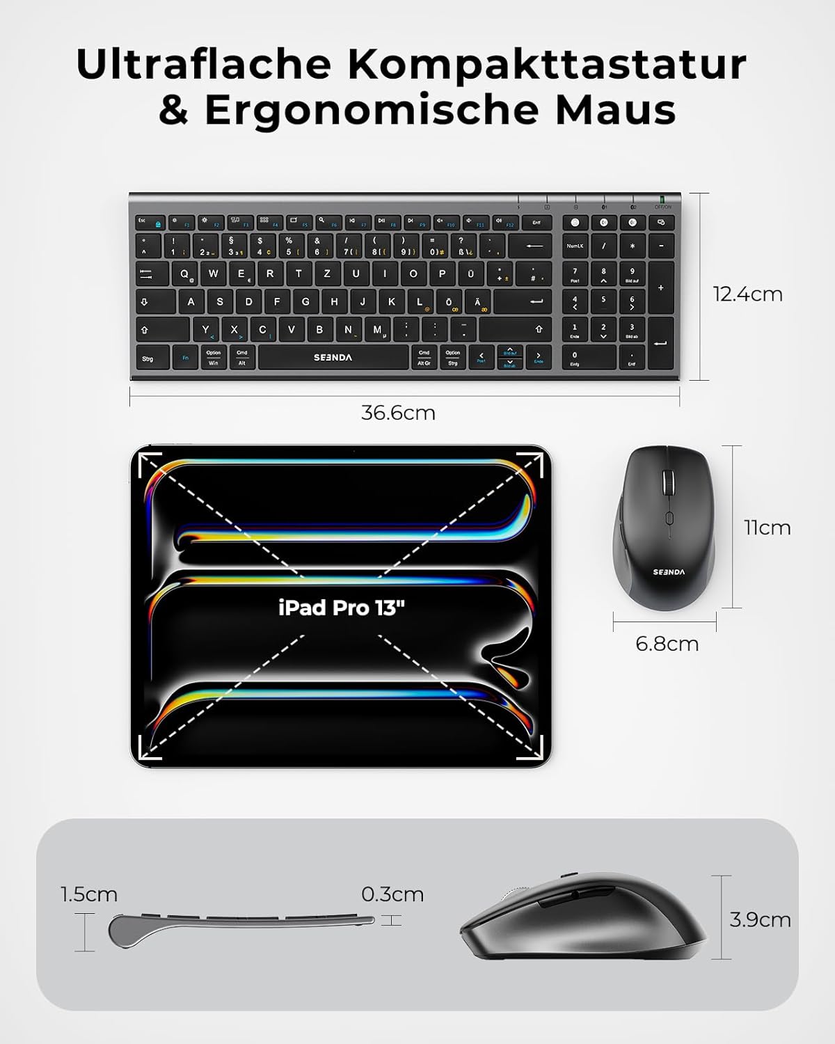 Detalle de seenda COE401 Bluetooth Tastatur mit Maus