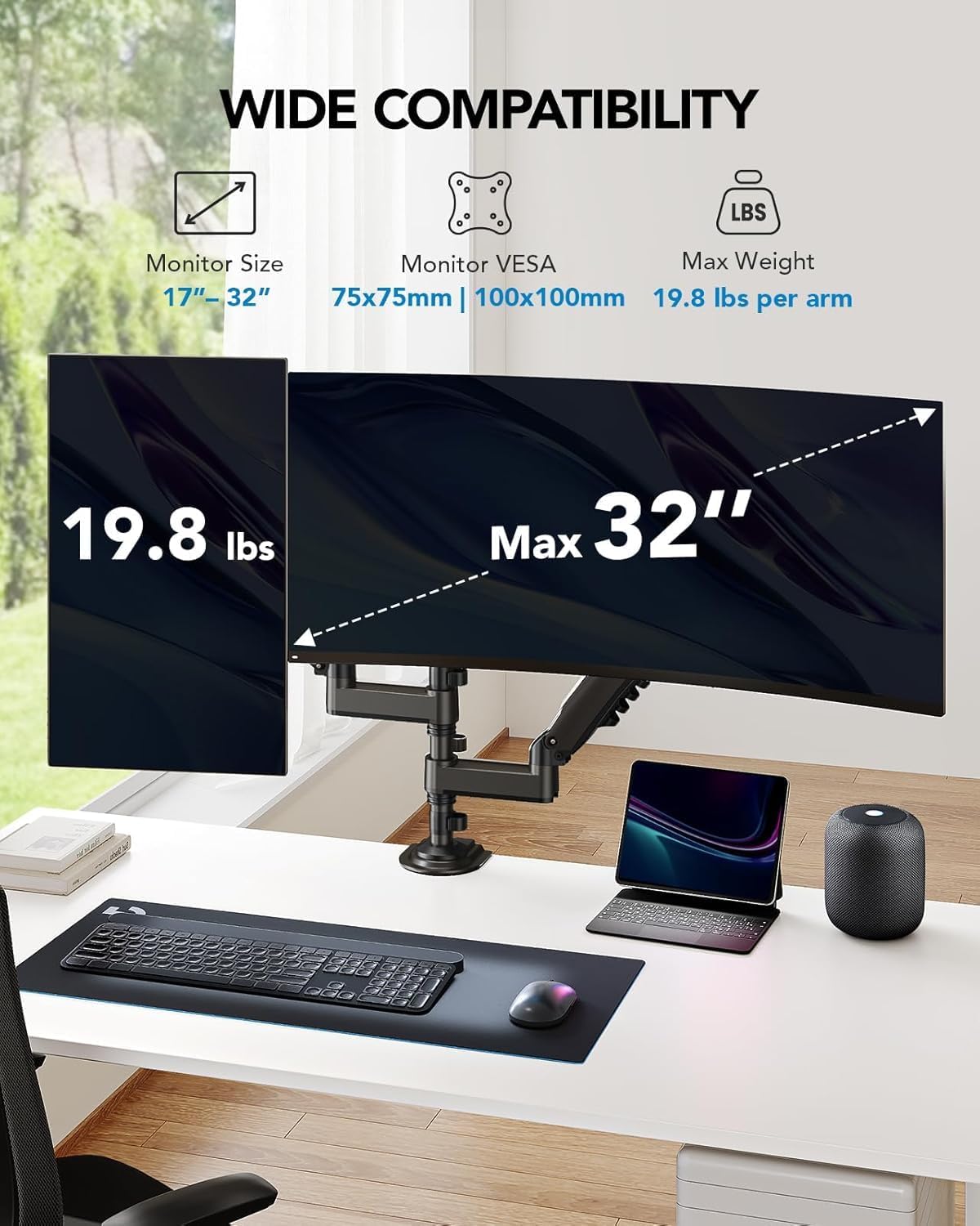 Detalle 2 de HUANUO NITROGLIDE Dual Monitor Stand 19.8 lbs