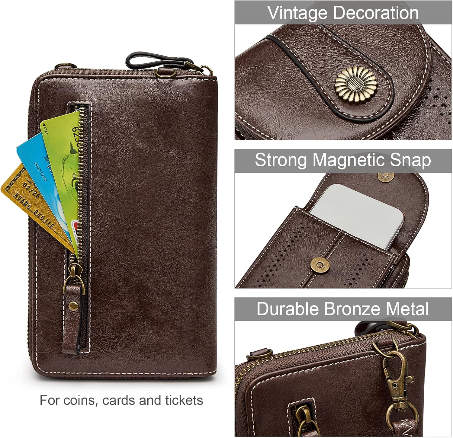 Thumbnail 4 de S-ZONE RFID Blocking 6.7 Inch Phone Purse: Small Crossbody Wallet in Vegan Leather