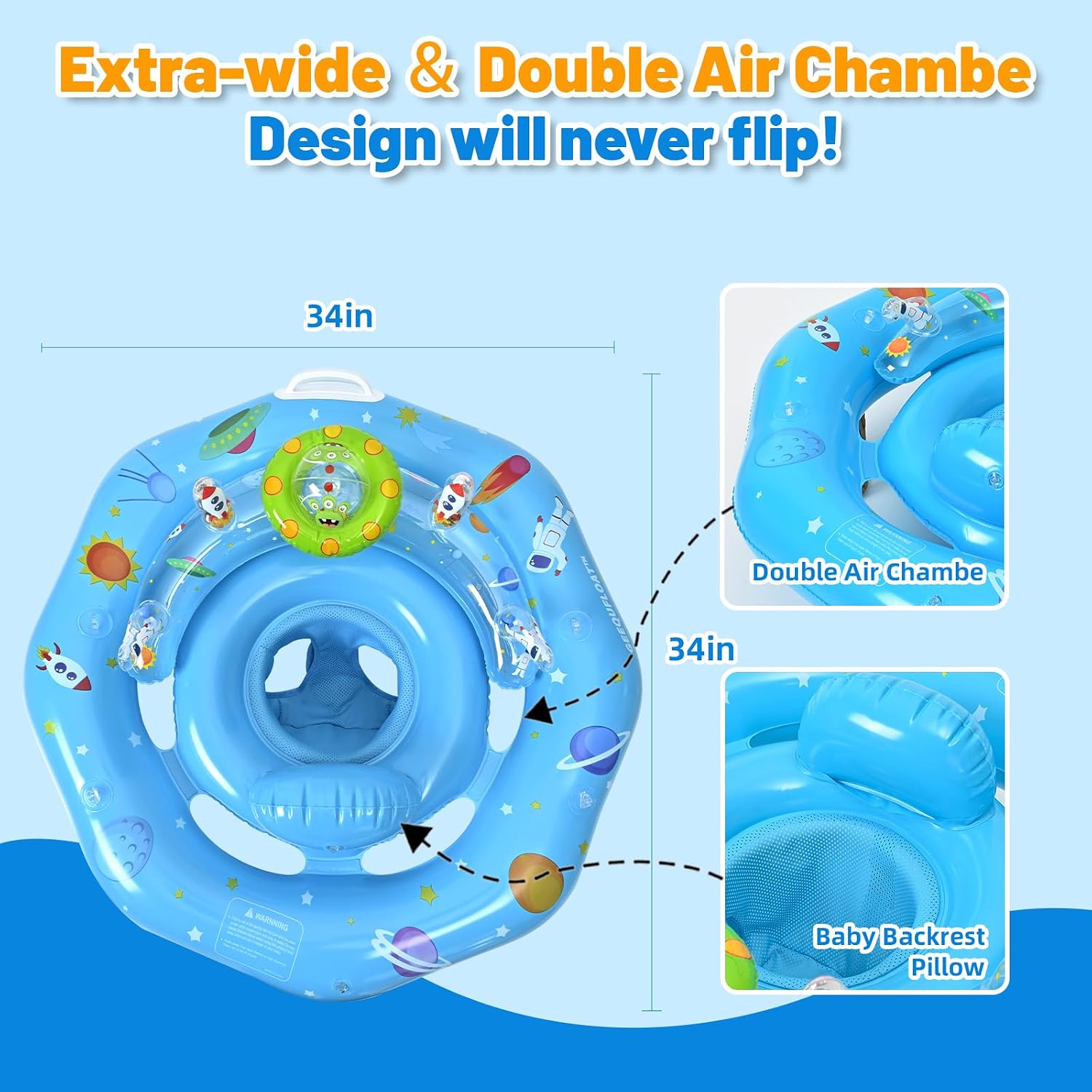 Thumbnail 3 de GEEQUFLOAT Baby Pool Float with Canopy — Inflatable UPF50+ Sun Protection, Adjustable Safety Seat, Toy Play Console