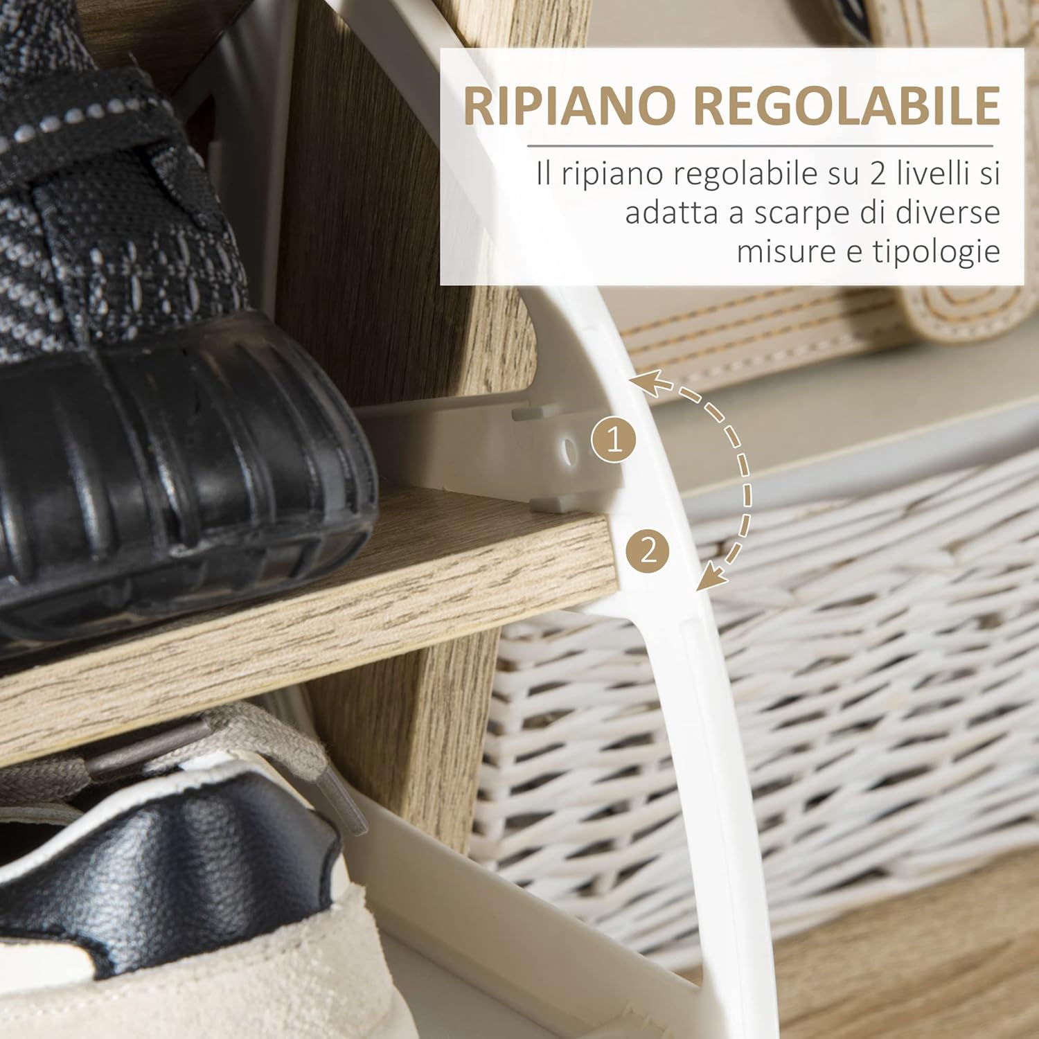 Thumbnail 4 de HOMCOM Meuble à chaussures blanc pour 8 paires, 2 portes et 1 compartiment ouvert, 80 x 25,5 x 112,5 cm