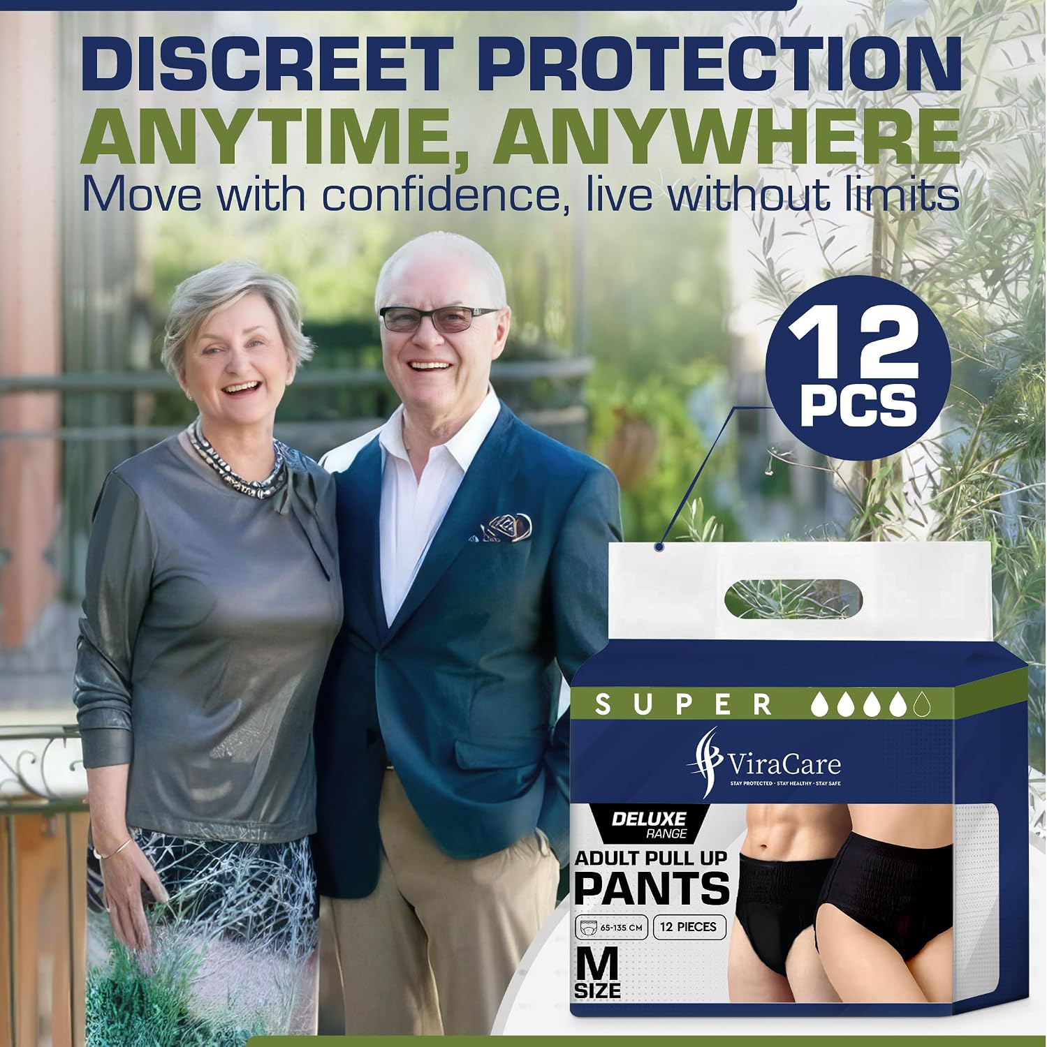 Thumbnail 2 de 12 x Black Incontinence Pants for Men & Women (Medium, 65-135 cm) – ViraCare Deluxe Pull Up Pants