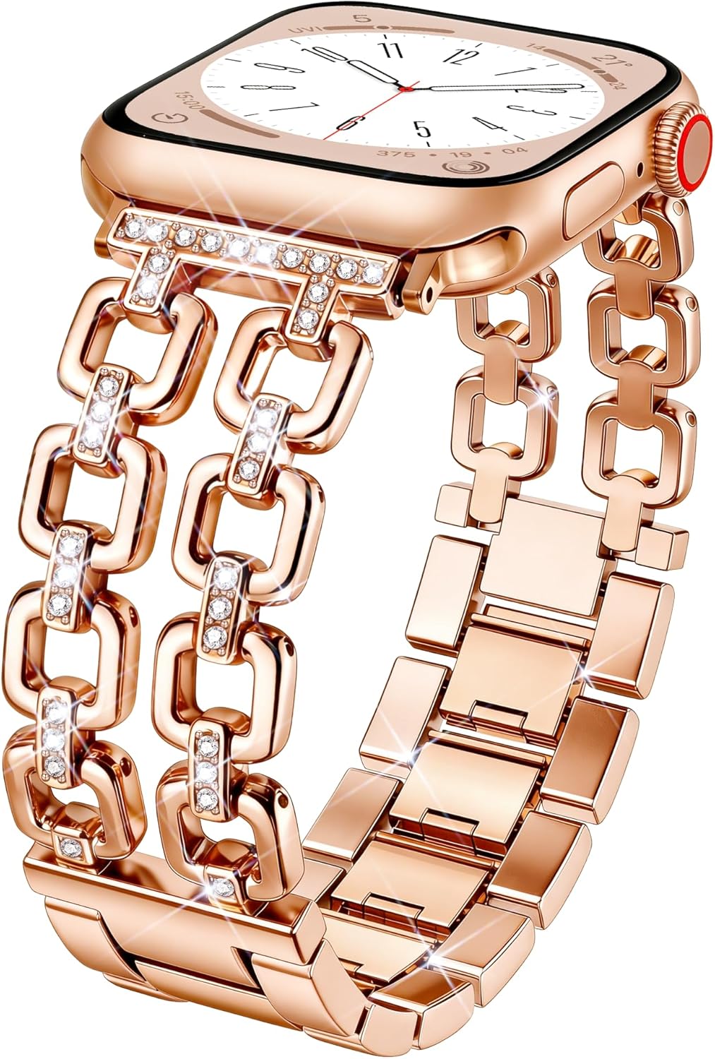 Detalle de Calina Metal Strap for Apple Watch — Luxury Diamond Accent, 5.3–7.5in Wrist Range, 38–49mm/Series Compatible