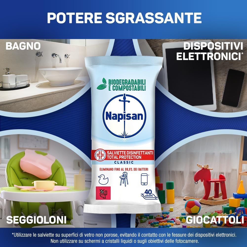 Thumbnail 2 de Napisan Salviette Disinfettanti Total Protection, 8 pacchi da 40 salviette biodegradabili e compostabili
