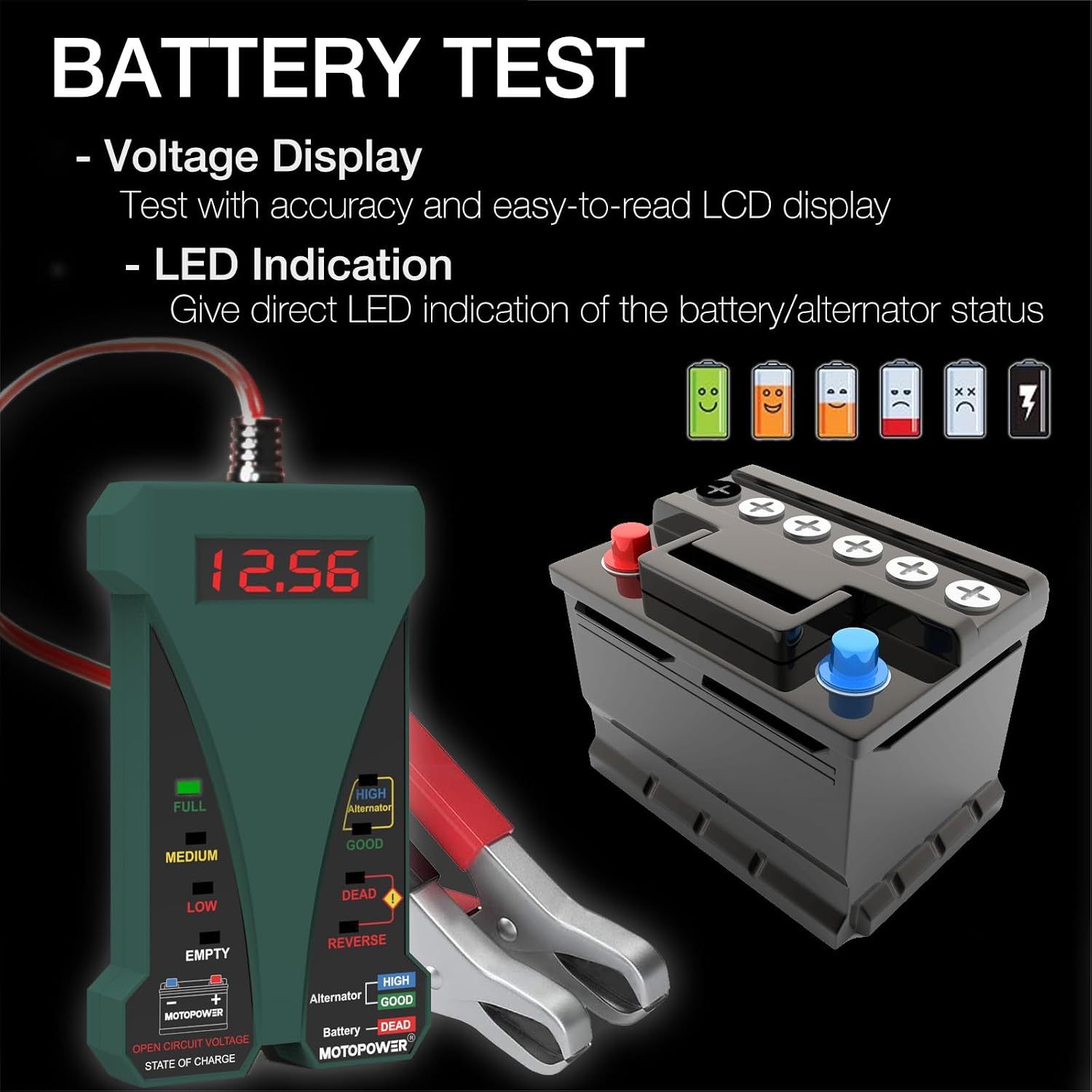 Detalle de MOTOPOWER 12V Digital Battery Tester 4–20V