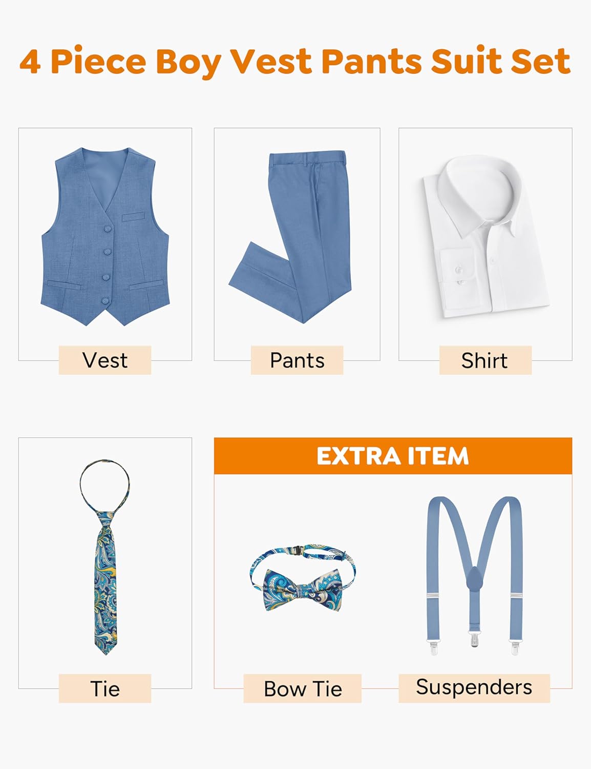 Detalle de ELPA ELPA Born for All Wonderful Things Boys' Formal Suit Vest Set with Suspenders
