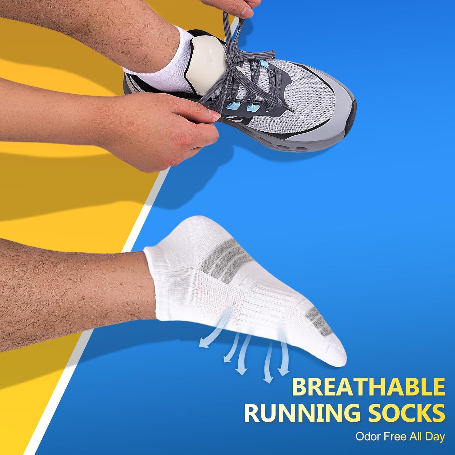 Thumbnail 4 de SockWaddles Trainer Socks (6 Pairs) – Anti-blister cushioned ankle running socks in white/black