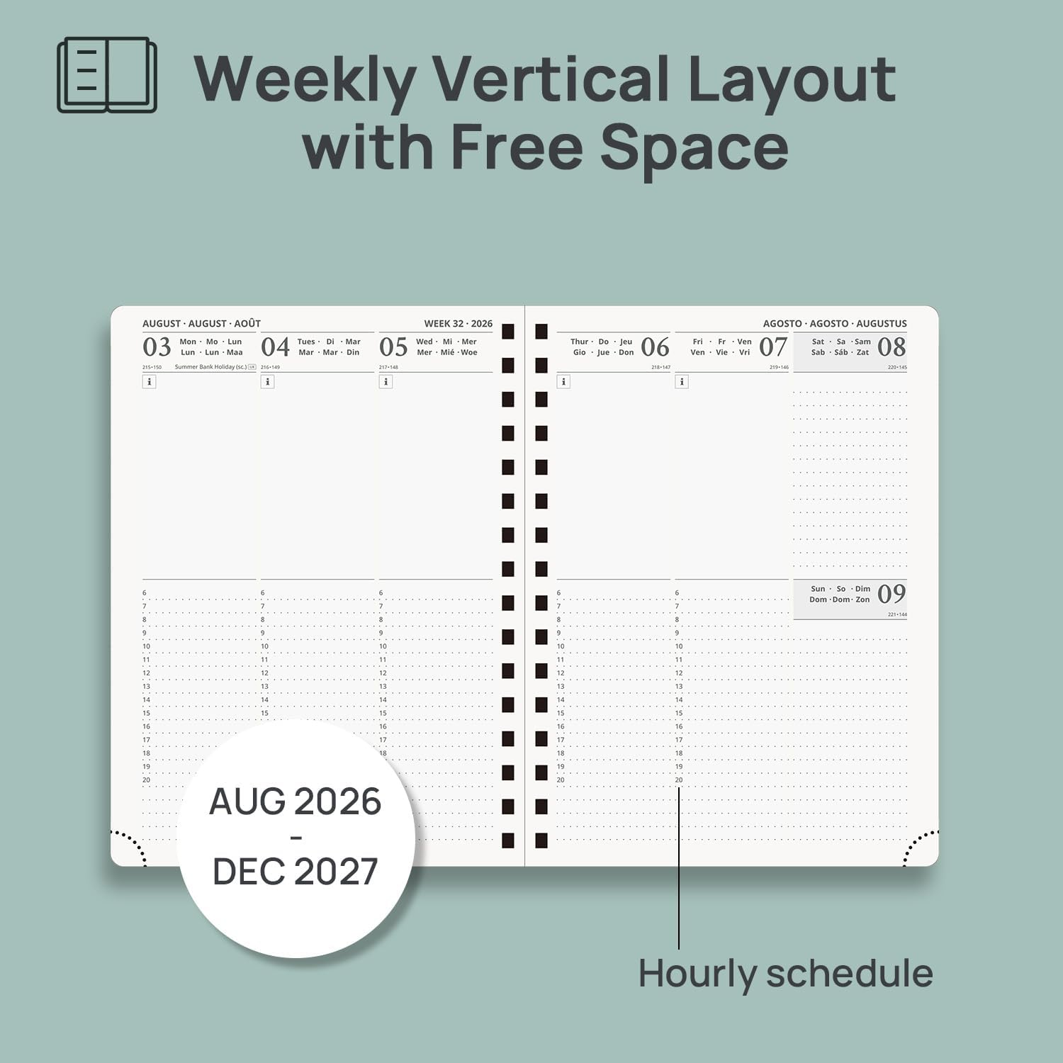 Thumbnail 2 de POPRUN 2026-2027 Academic Diary A5 Week to View – Night Sky Blue, 17 Months, Spiral, Hard Cover