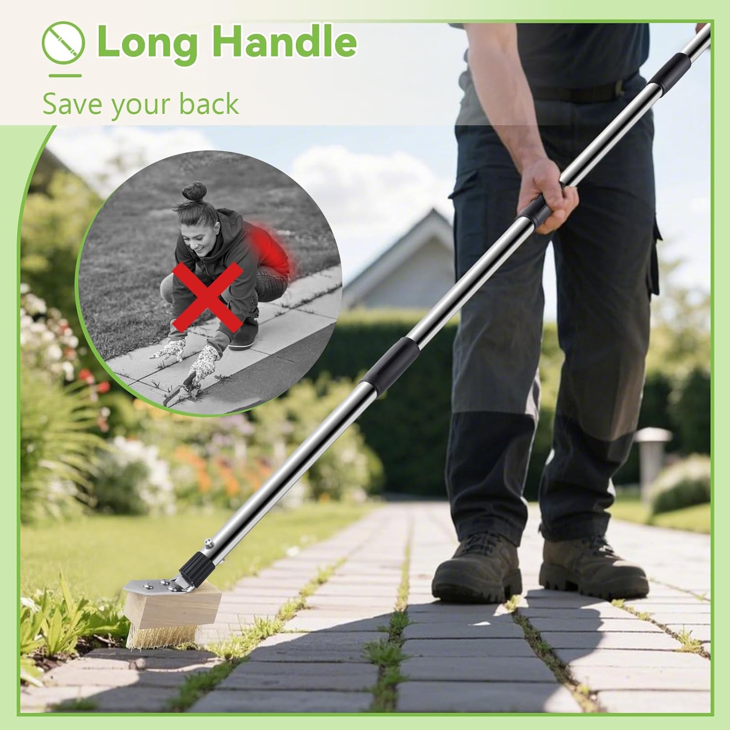 Thumbnail 2 de Weed Moss Remover Patio Brush with Long Handle (Block Paving & Crack Weeder) with 2 Heads