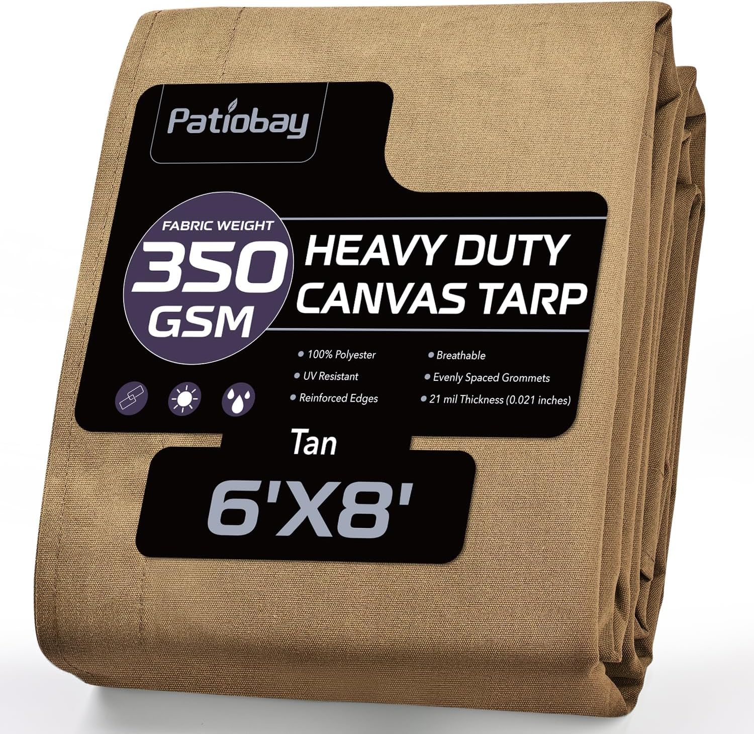 Patiobay Canvas Tarp 12x20 Feet - Heavy-Duty 12 oz Water Resistant with Rustproof Grommets