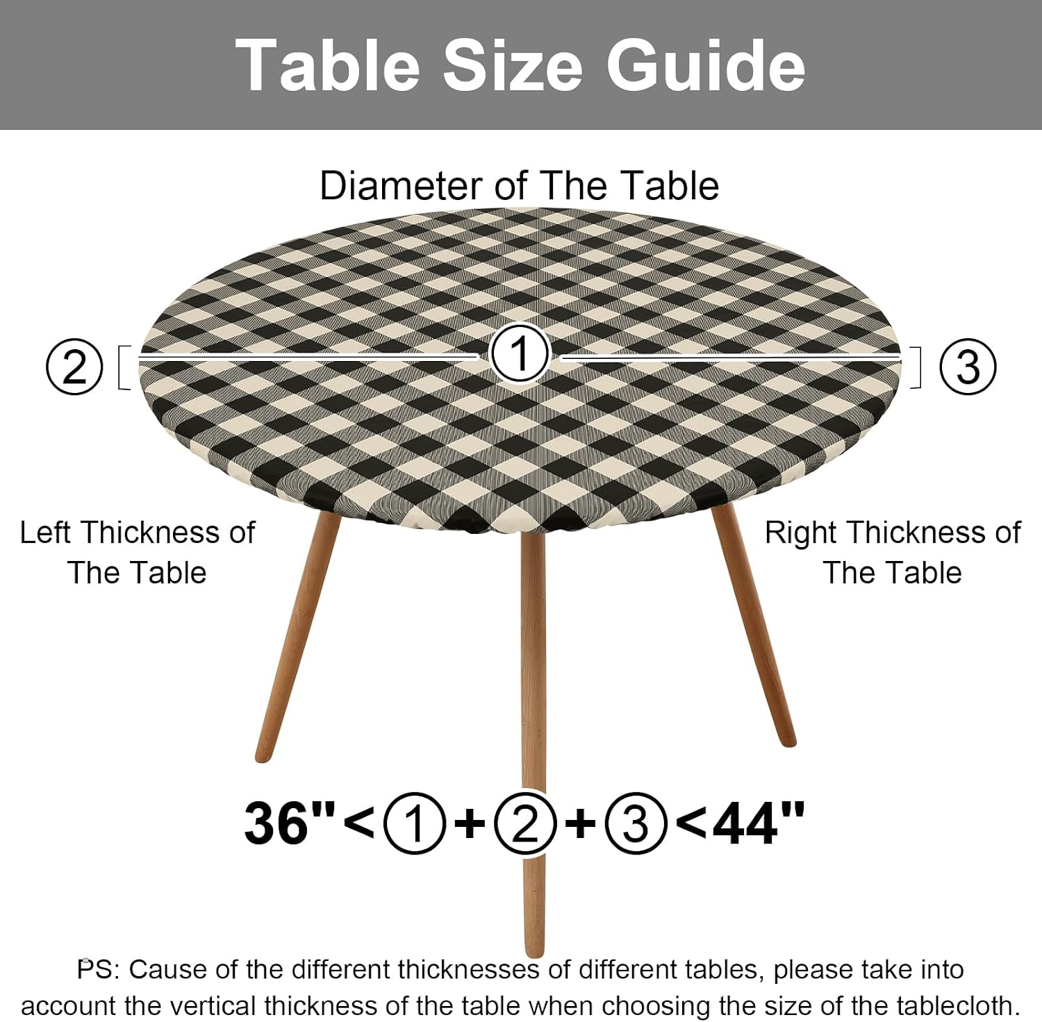 Thumbnail 6 de Smiry Round Picnic Tablecloth: Elastic, Waterproof, Fitted Vinyl with Flannel Back (36"-44" Tables) in Buffalo Plaid