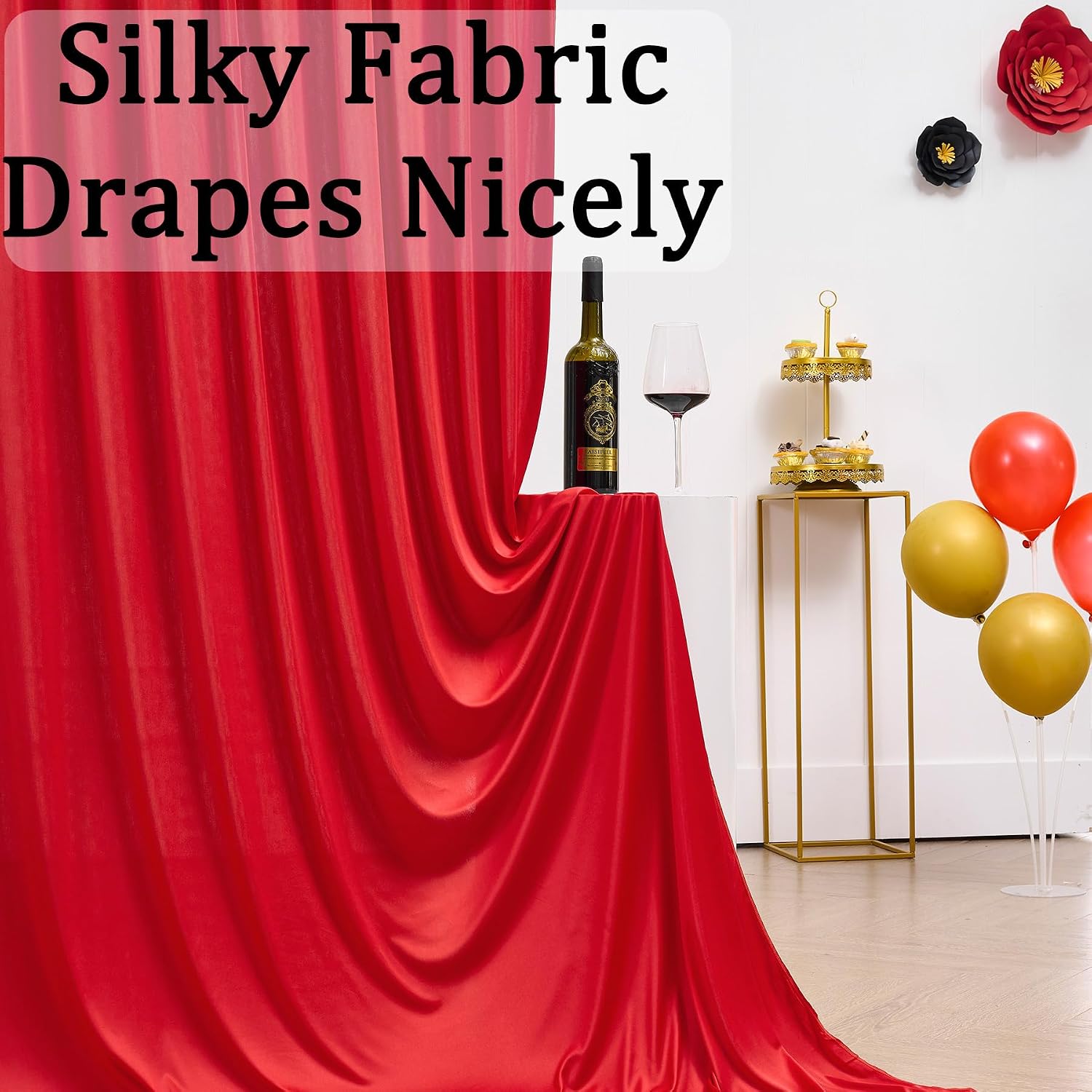 Detalle de 3x3 m roter Vorhang für Kulissen – Polyester Hintergrund für Hochzeit, Party & Fotos (2 Platten, 1,5×3 m)